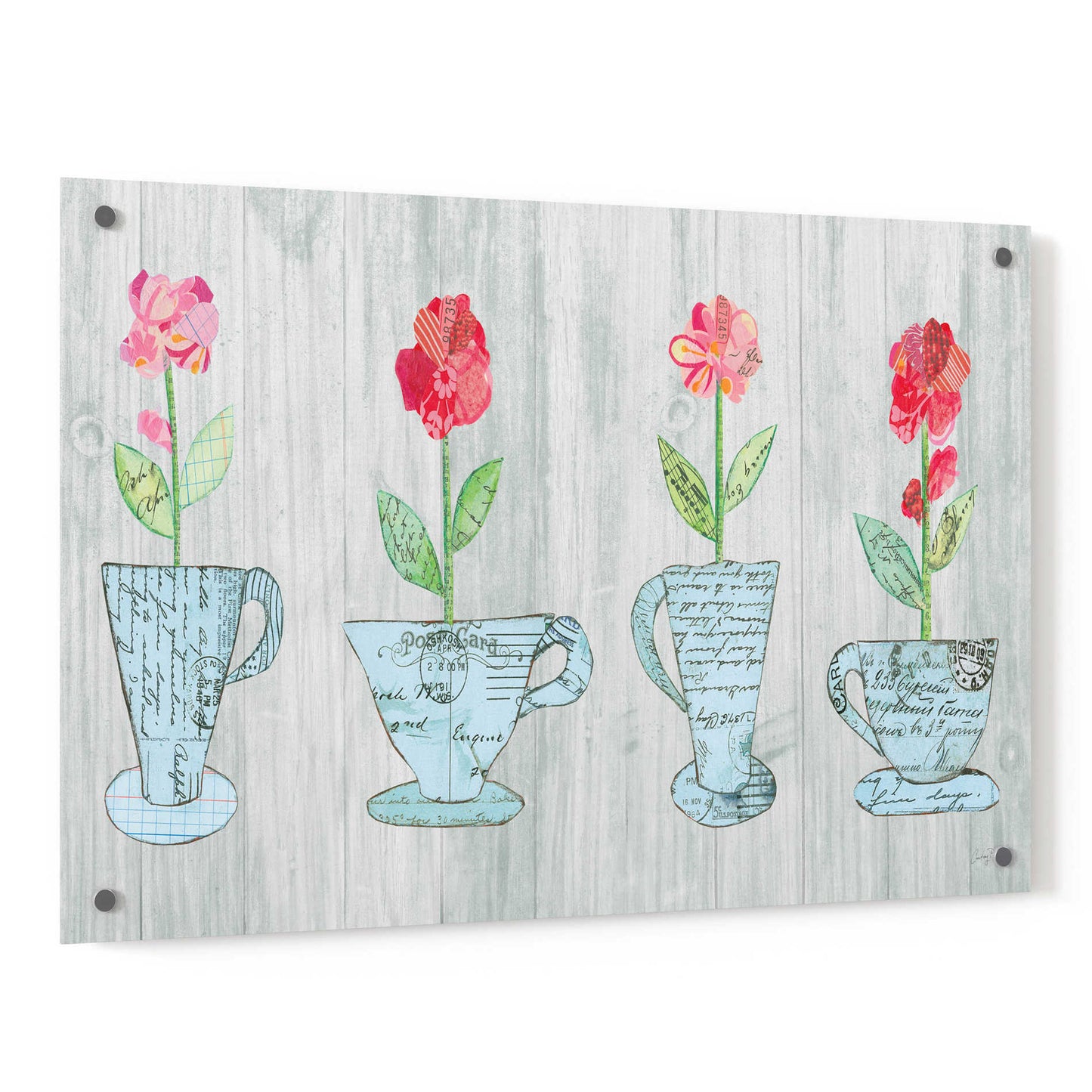 Epic Art 'Teacup Floral V Shiplap' by Courtney Prahl, Acrylic Glass Wall Art,36x24