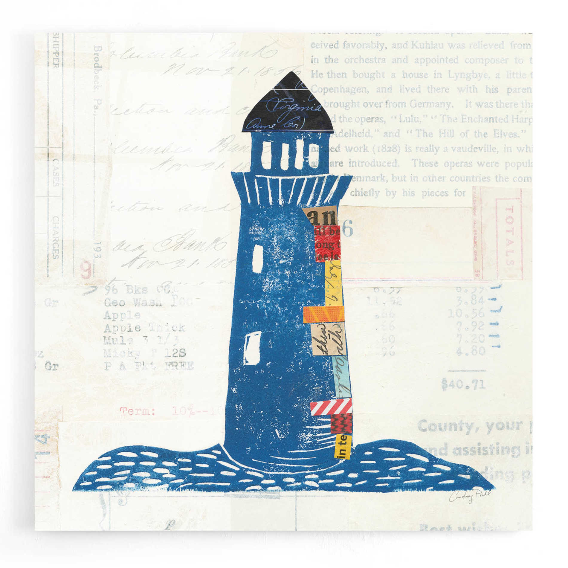 Epic Art 'Nautical Collage II on Newsprint' by Courtney Prahl, Acrylic Glass Wall Art,12x12