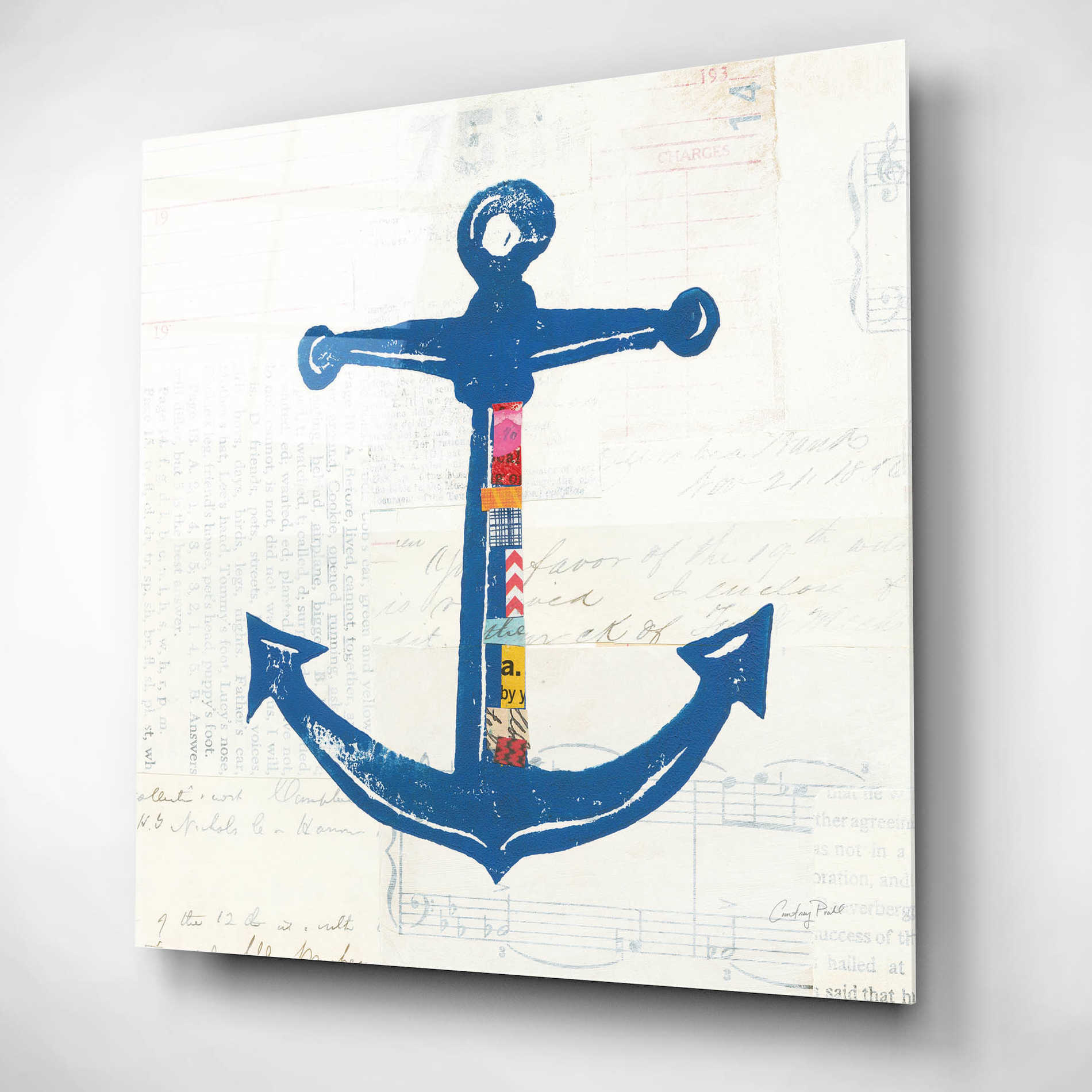 Epic Art 'Nautical Collage III on Newsprint' by Courtney Prahl, Acrylic Glass Wall Art,12x12