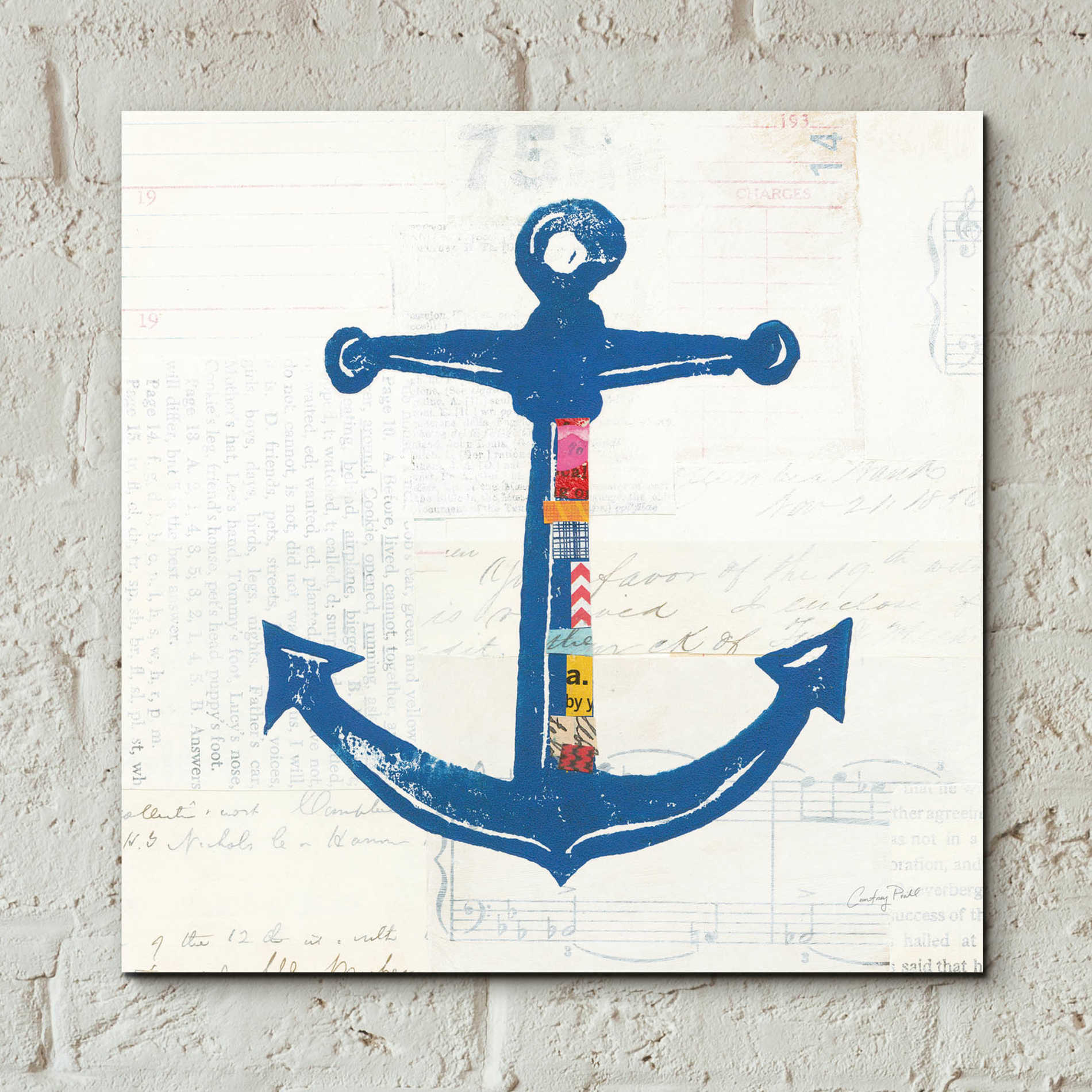 Epic Art 'Nautical Collage III on Newsprint' by Courtney Prahl, Acrylic Glass Wall Art,12x12