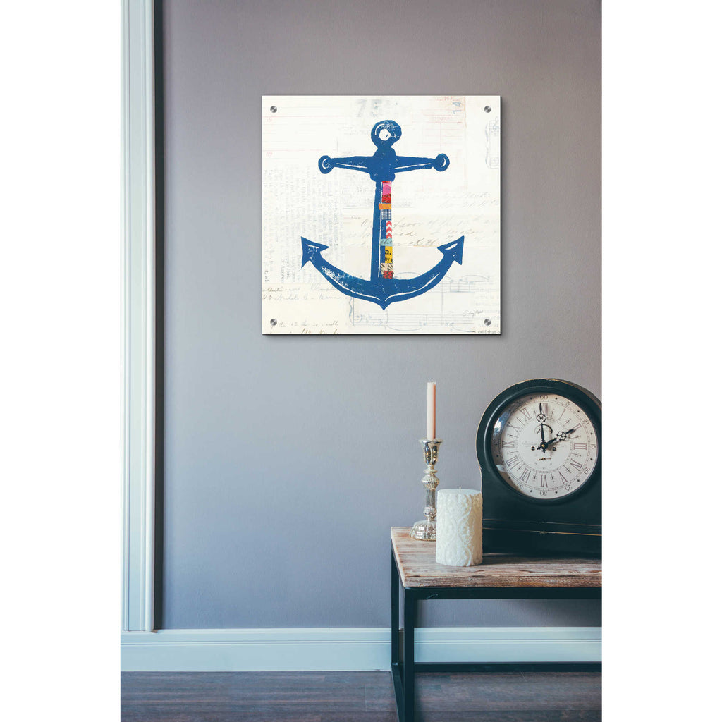 Epic Art 'Nautical Collage III on Newsprint' by Courtney Prahl, Acrylic Glass Wall Art,24x24
