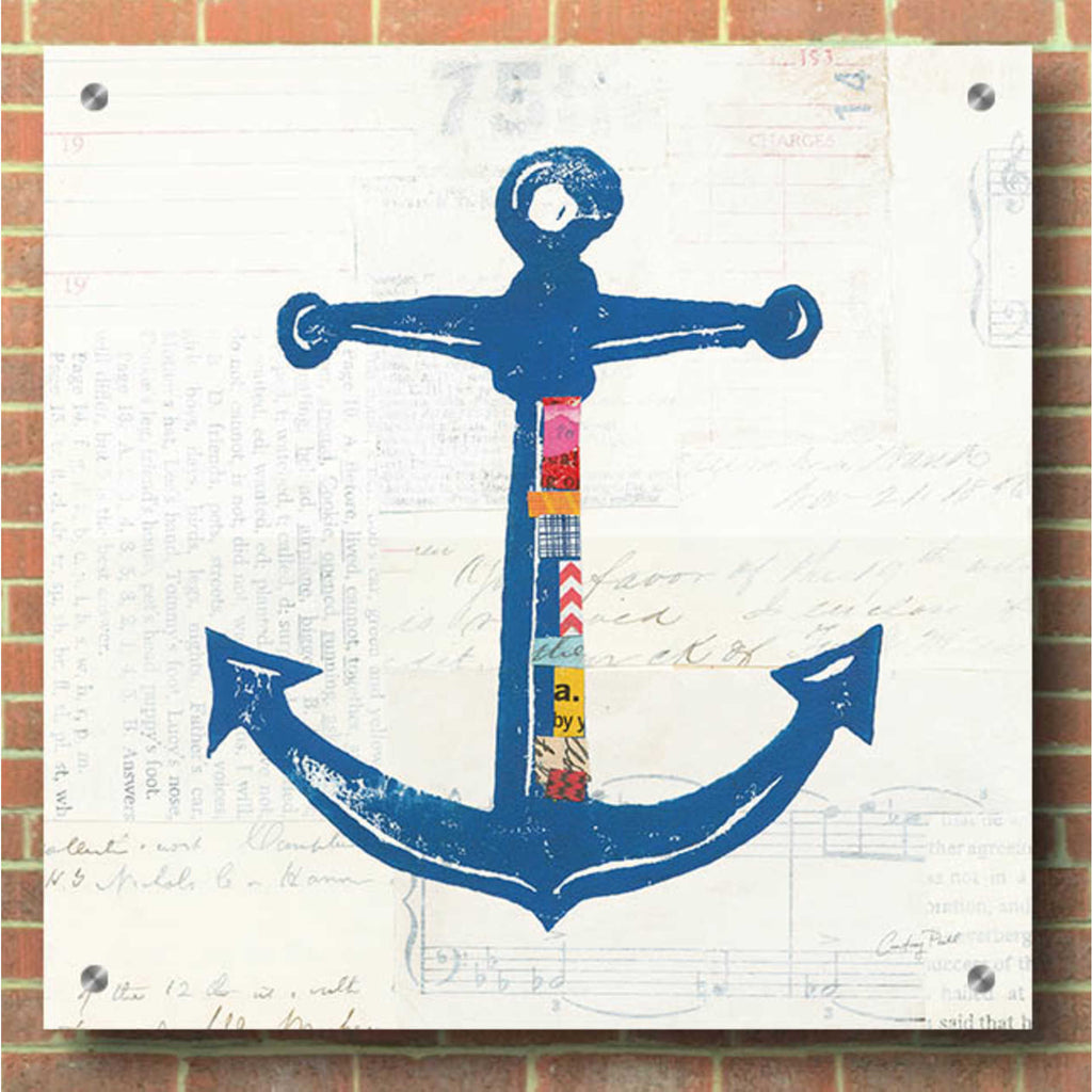 Epic Art 'Nautical Collage III on Newsprint' by Courtney Prahl, Acrylic Glass Wall Art,36x36