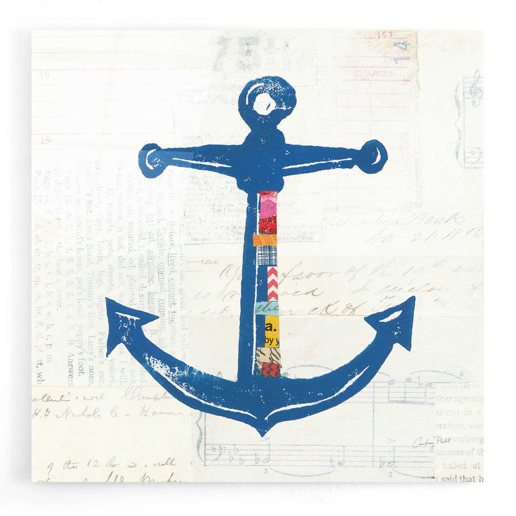 Epic Art 'Nautical Collage III on Newsprint' by Courtney Prahl, Acrylic Glass Wall Art