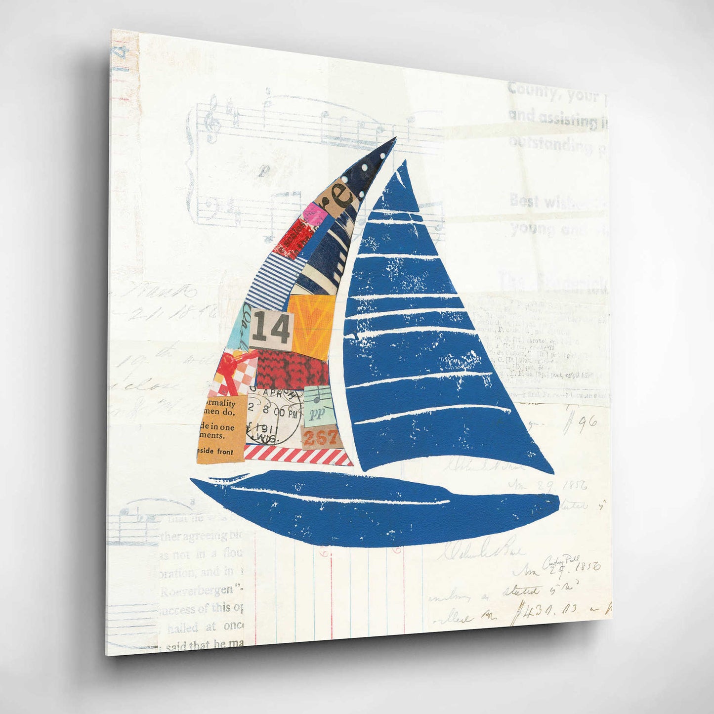 Epic Art 'Nautical Collage IV on Newsprint' by Courtney Prahl, Acrylic Glass Wall Art,12x12