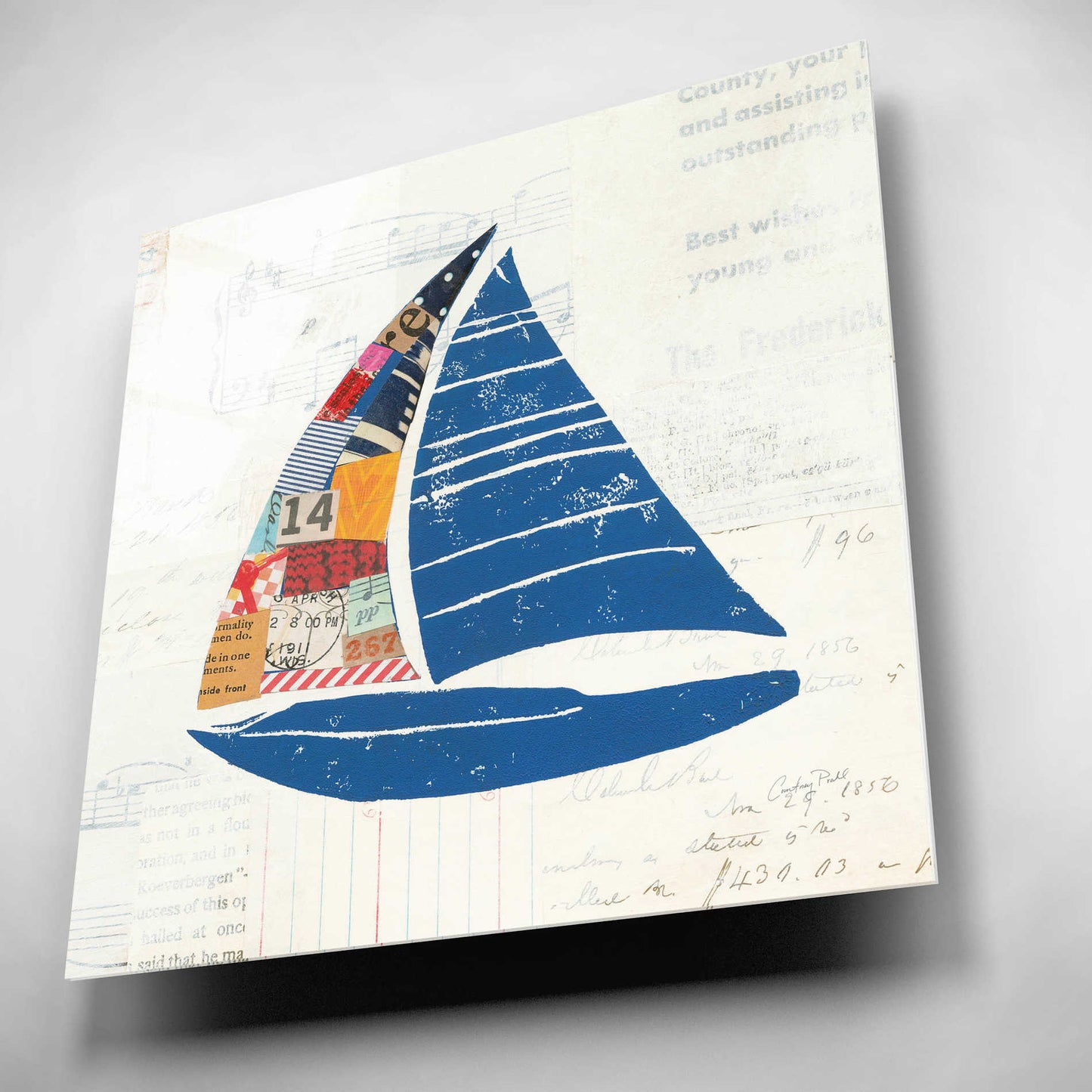 Epic Art 'Nautical Collage IV on Newsprint' by Courtney Prahl, Acrylic Glass Wall Art,12x12