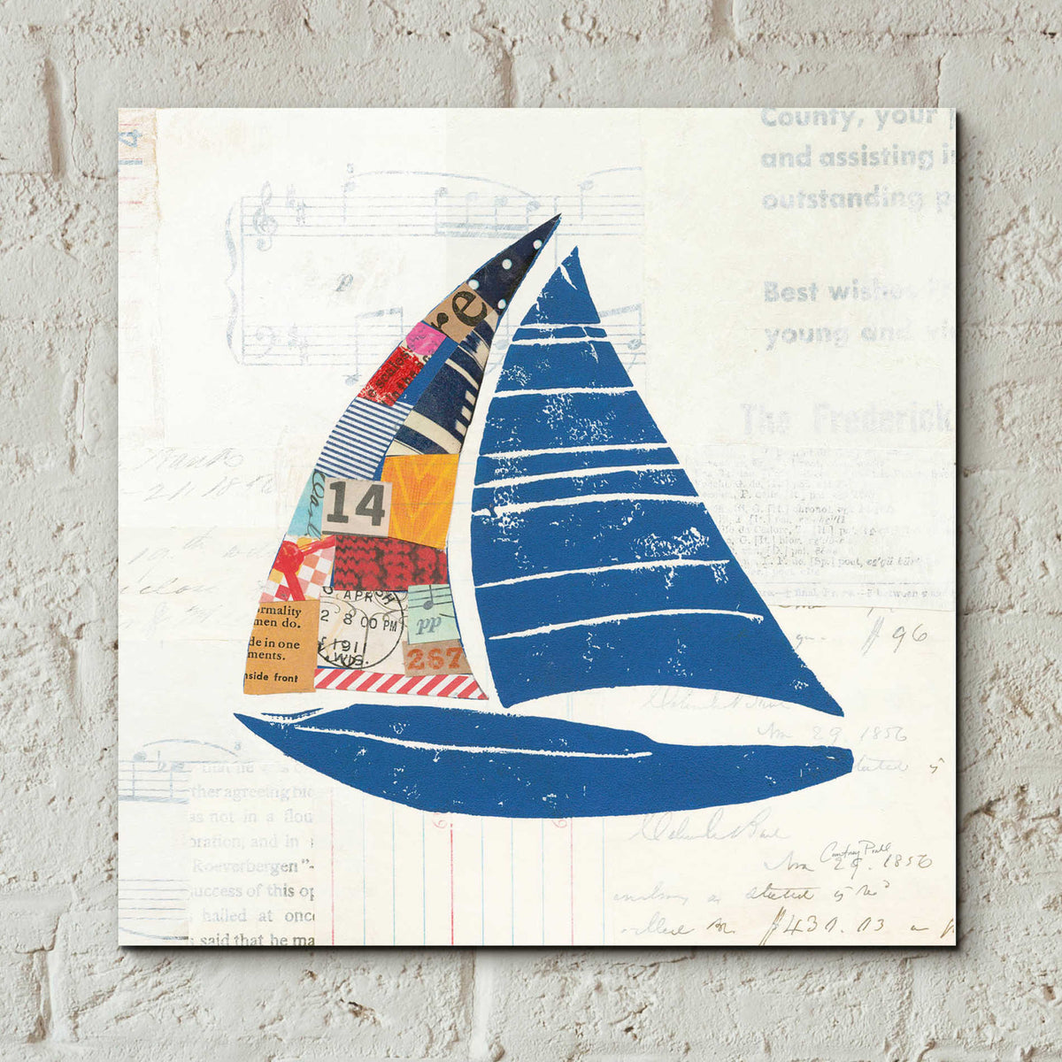 Epic Art 'Nautical Collage IV on Newsprint' by Courtney Prahl, Acrylic Glass Wall Art,12x12