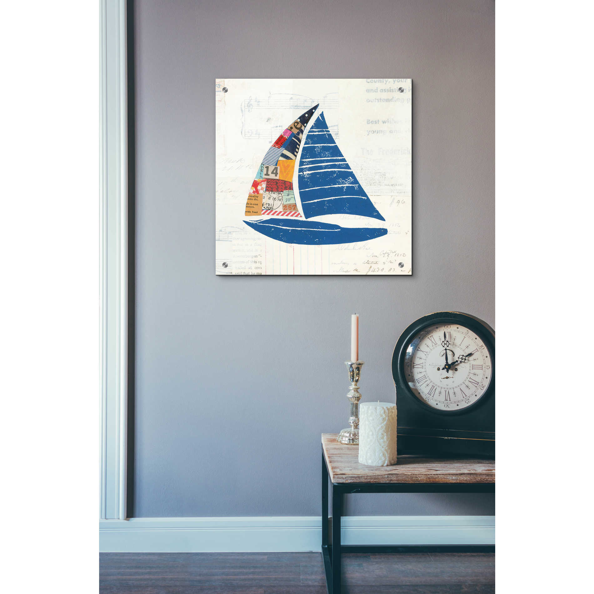 Epic Art 'Nautical Collage IV on Newsprint' by Courtney Prahl, Acrylic Glass Wall Art,24x24