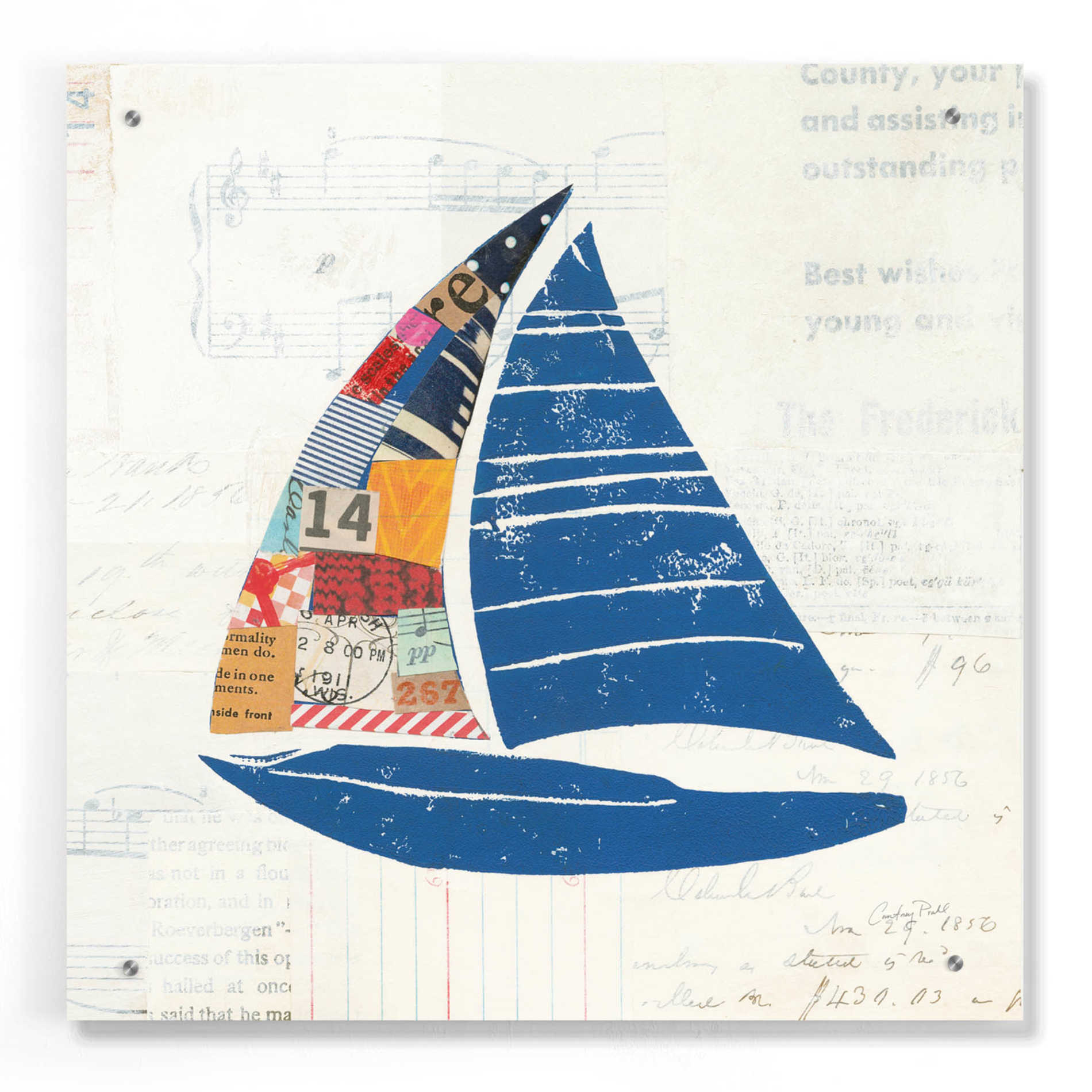 Epic Art 'Nautical Collage IV on Newsprint' by Courtney Prahl, Acrylic Glass Wall Art,24x24