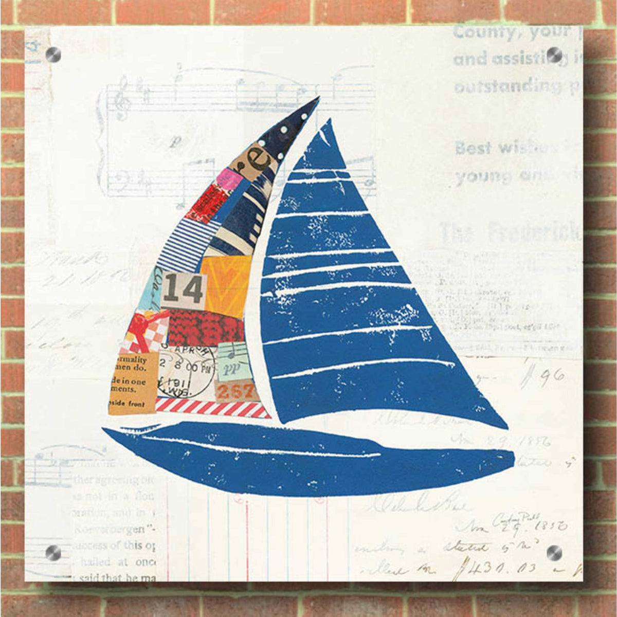 Epic Art 'Nautical Collage IV on Newsprint' by Courtney Prahl, Acrylic Glass Wall Art,36x36