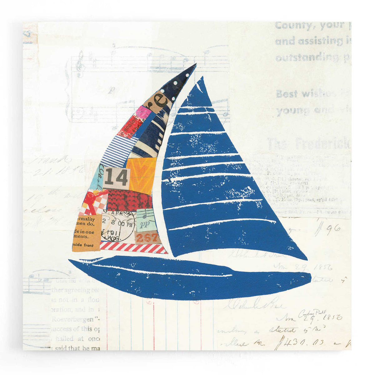 Epic Art 'Nautical Collage IV on Newsprint' by Courtney Prahl, Acrylic Glass Wall Art