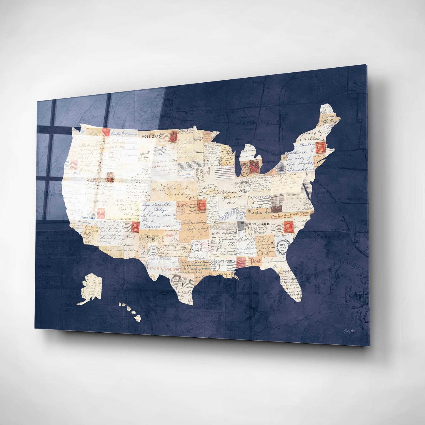 Epic Art 'Vintage USA on Indigo' by Courtney Prahl, Acrylic Glass Wall Art,16x12