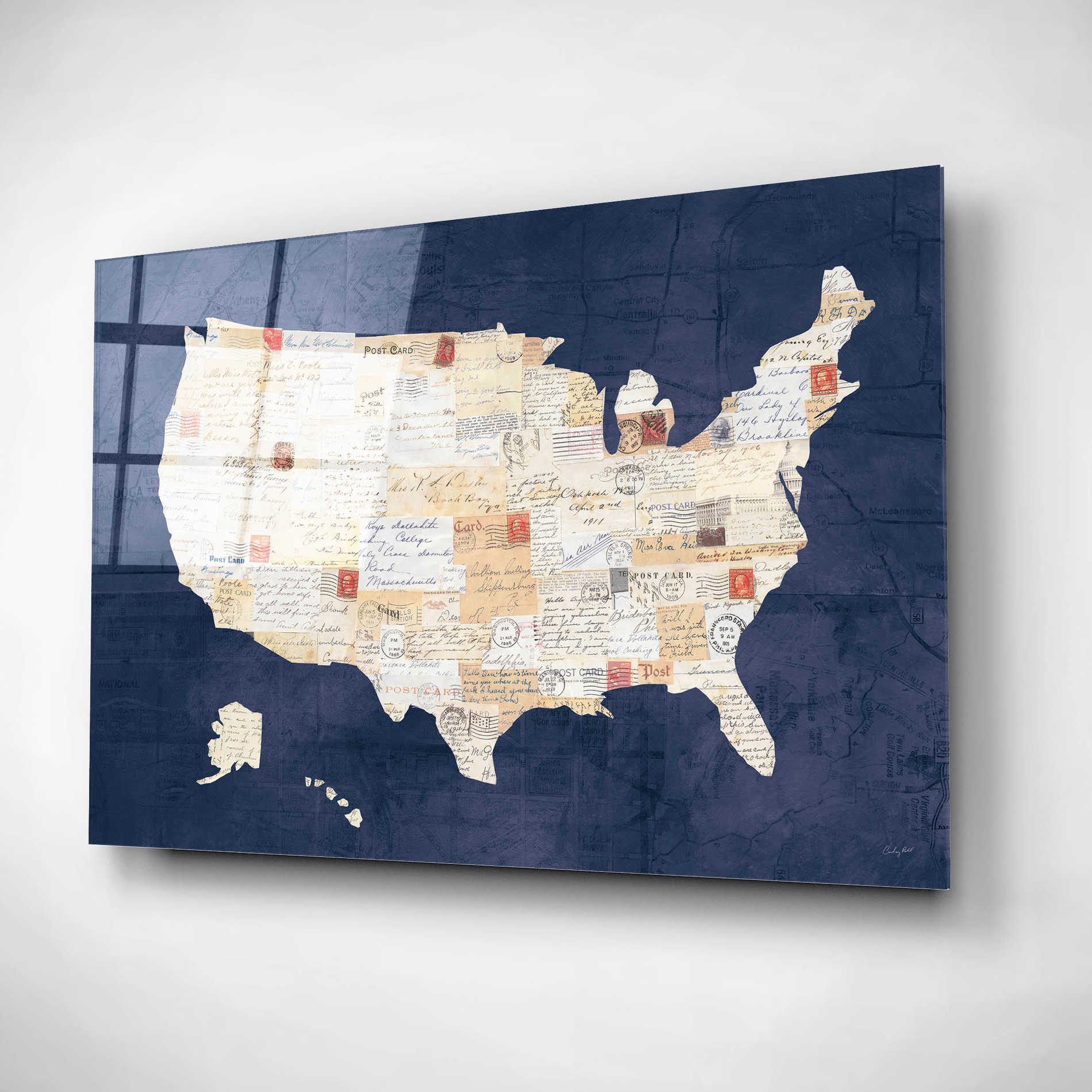 Epic Art 'Vintage USA on Indigo' by Courtney Prahl, Acrylic Glass Wall Art,24x16