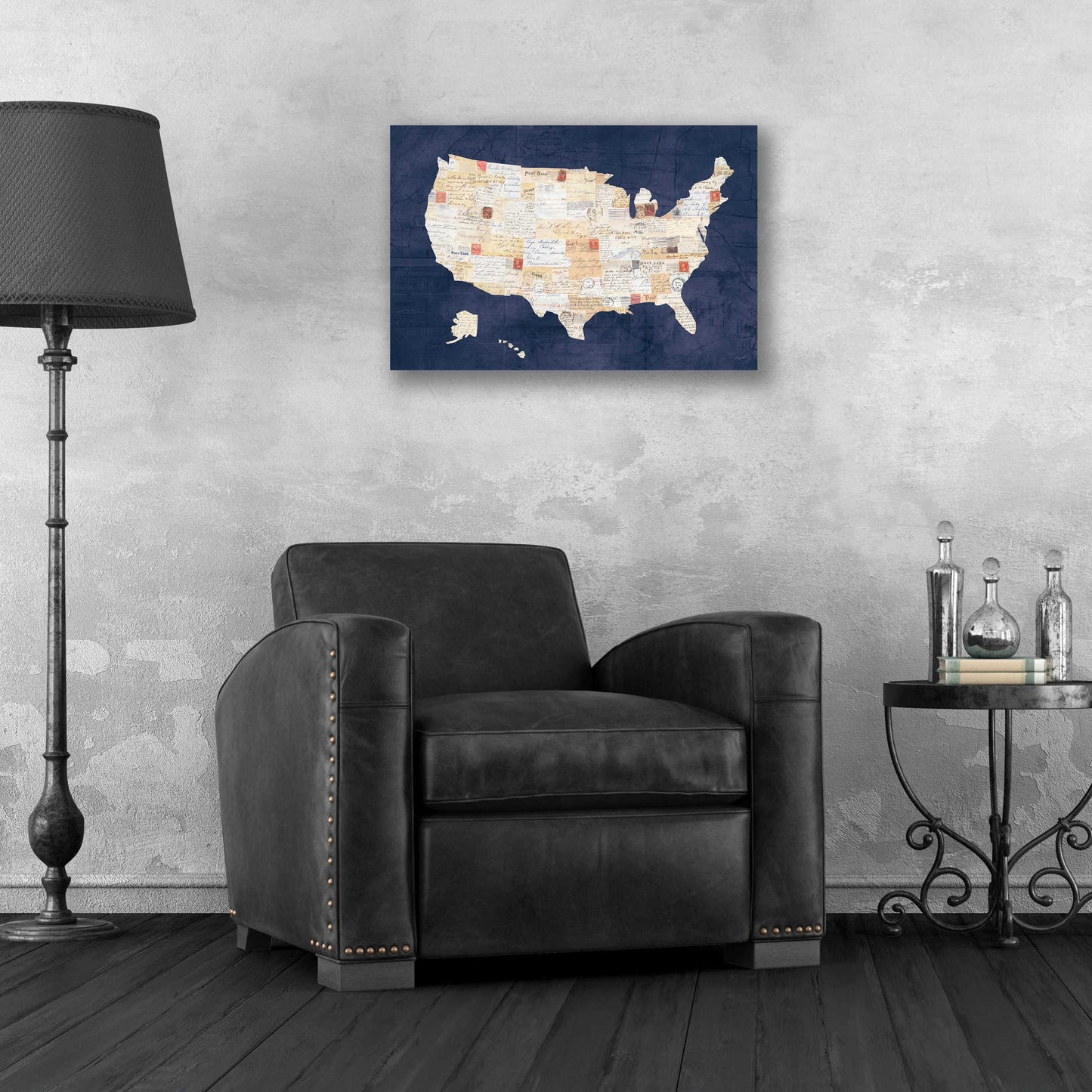 Epic Art 'Vintage USA on Indigo' by Courtney Prahl, Acrylic Glass Wall Art,24x16