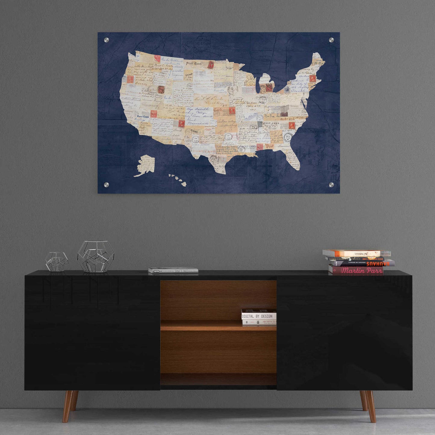 Epic Art 'Vintage USA on Indigo' by Courtney Prahl, Acrylic Glass Wall Art,36x24