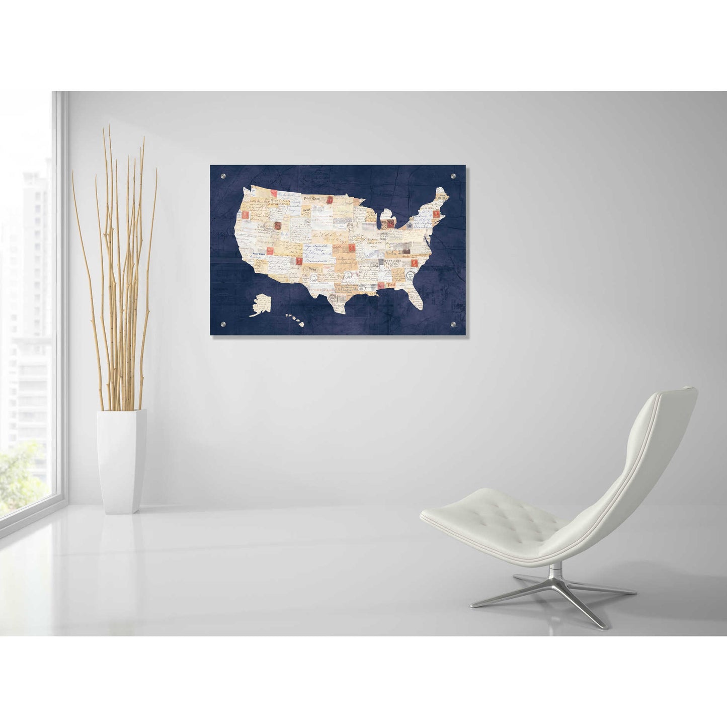 Epic Art 'Vintage USA on Indigo' by Courtney Prahl, Acrylic Glass Wall Art,36x24