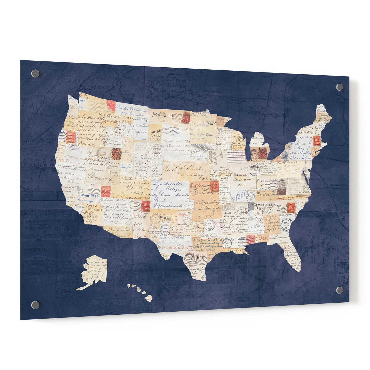 Epic Art 'Vintage USA on Indigo' by Courtney Prahl, Acrylic Glass Wall Art,36x24