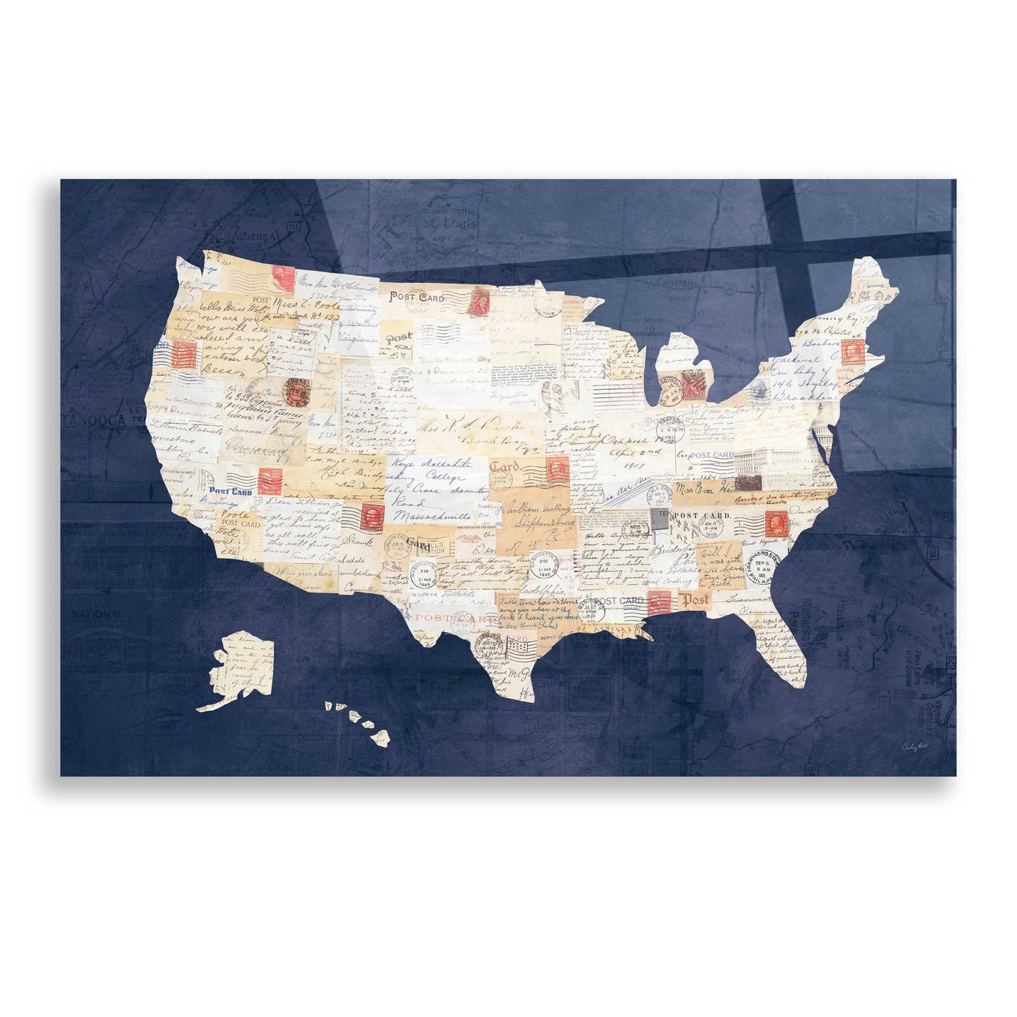 Epic Art 'Vintage USA on Indigo' by Courtney Prahl, Acrylic Glass Wall Art