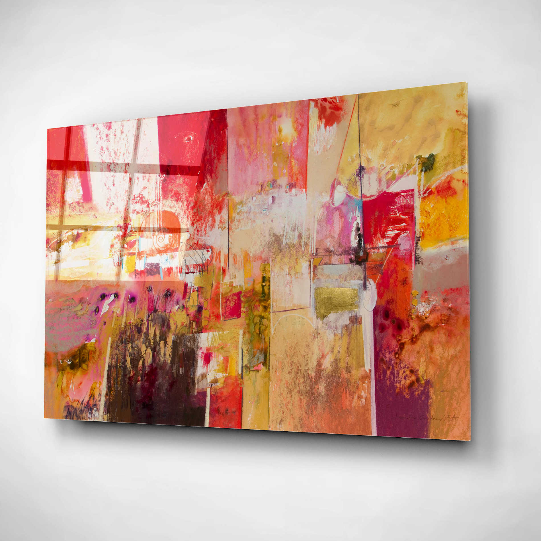 Epic Art 'Red and Gold Leaf 4' by Jennifer Gardner, Acrylic Glass Wall Art,16x12