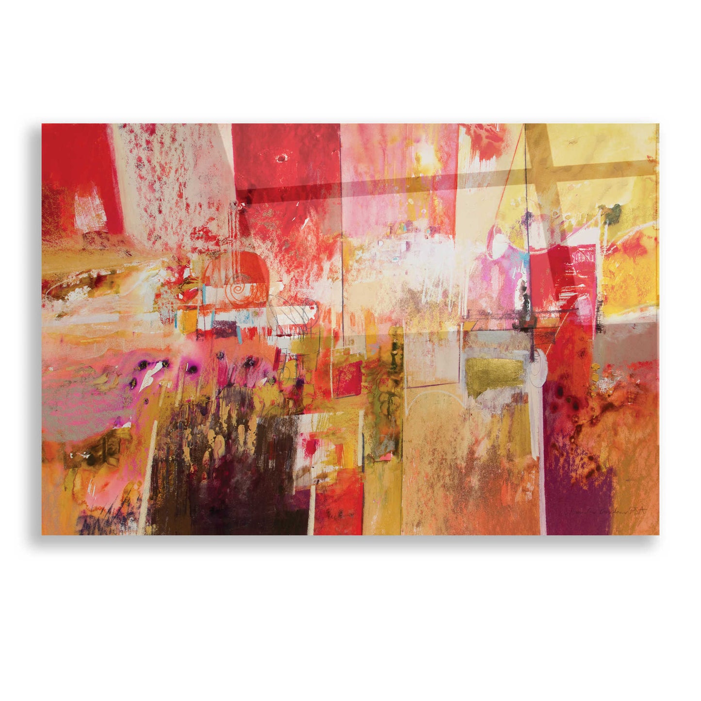 Epic Art 'Red and Gold Leaf 4' by Jennifer Gardner, Acrylic Glass Wall Art,16x12