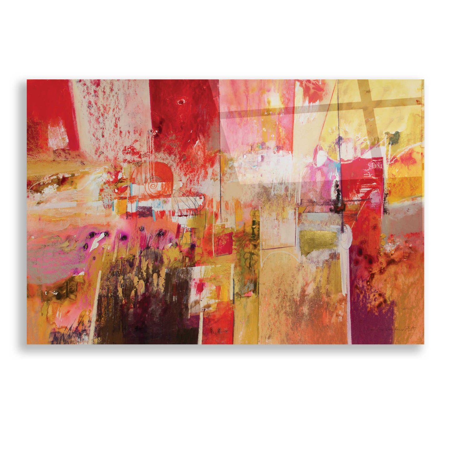 Epic Art 'Red and Gold Leaf 4' by Jennifer Gardner, Acrylic Glass Wall Art,24x16