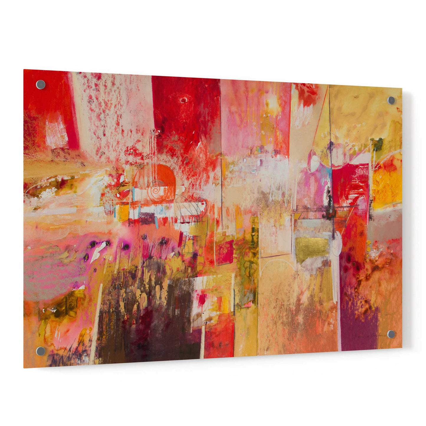 Epic Art 'Red and Gold Leaf 4' by Jennifer Gardner, Acrylic Glass Wall Art,36x24