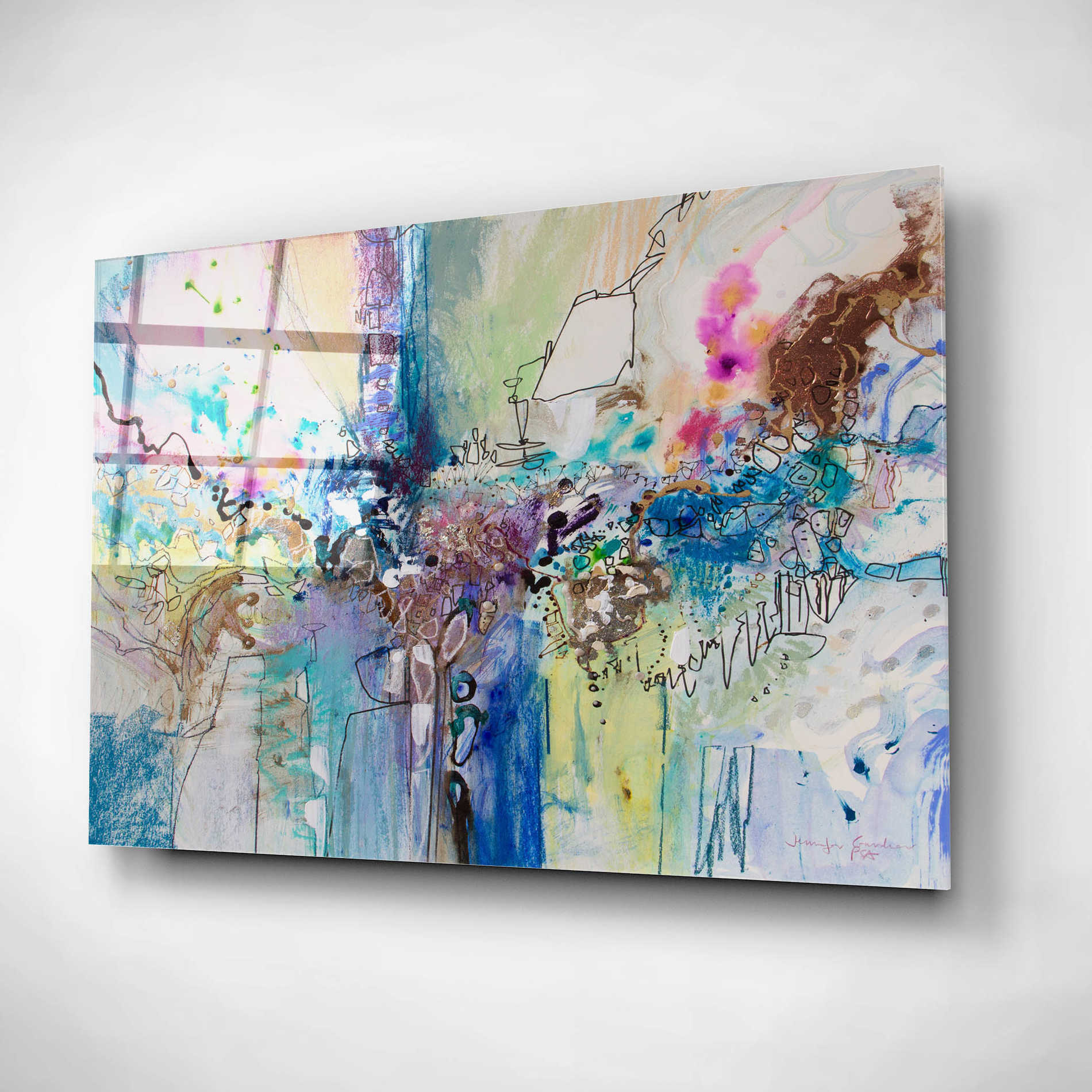 Epic Art 'Flow Blue with Gold Leaf 8' by Jennifer Gardner, Acrylic Glass Wall Art,16x12