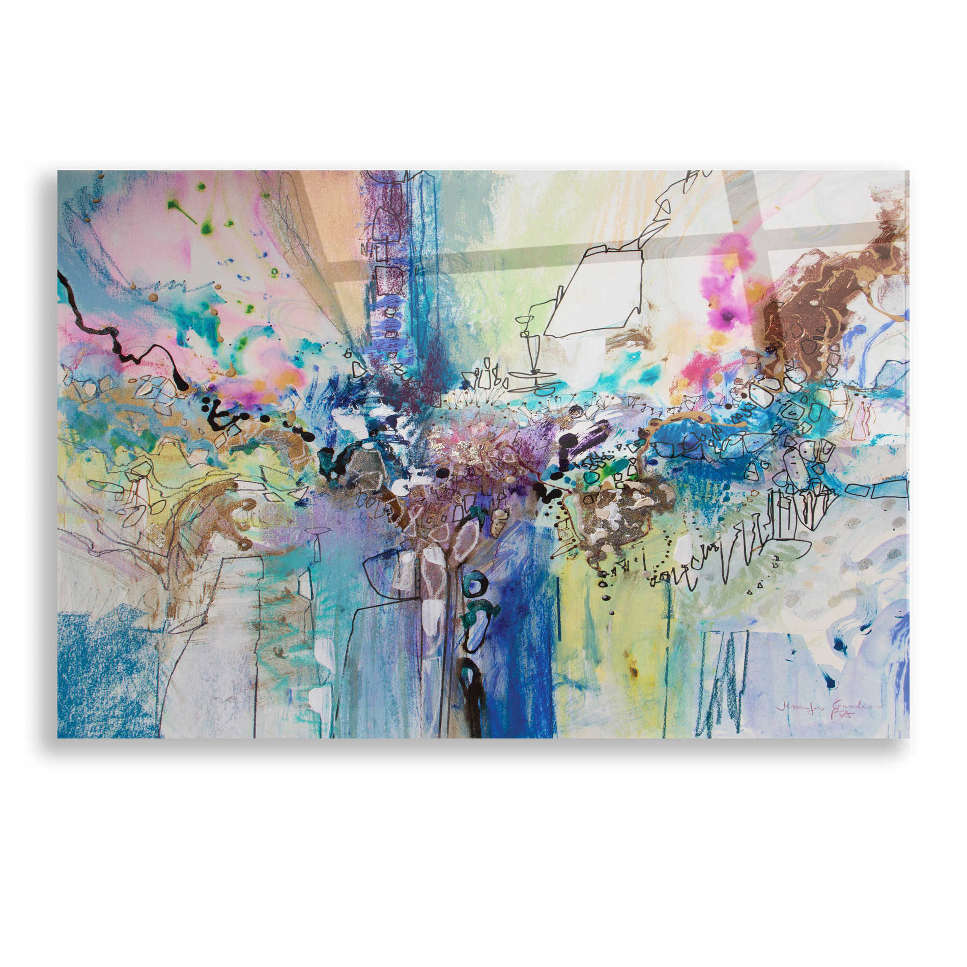 Epic Art 'Flow Blue with Gold Leaf 8' by Jennifer Gardner, Acrylic Glass Wall Art,16x12