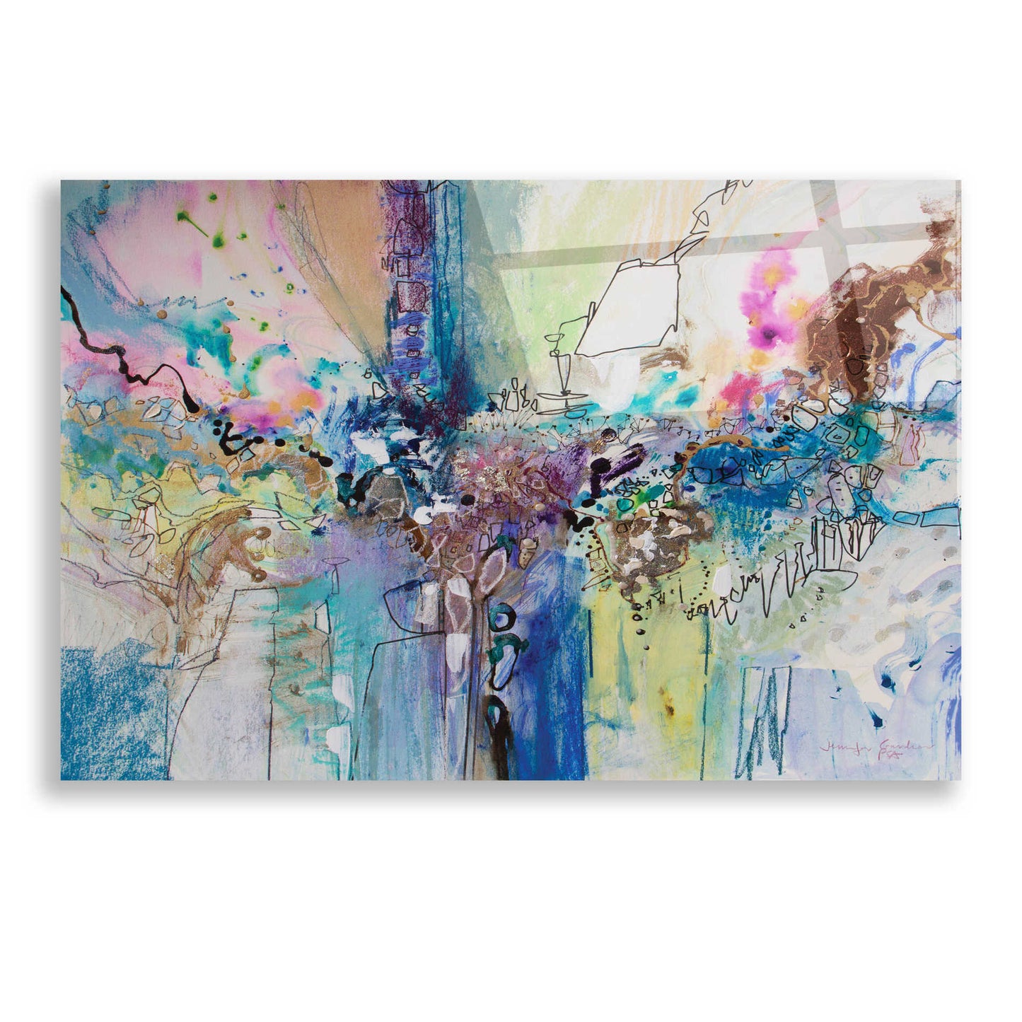 Epic Art 'Flow Blue with Gold Leaf 8' by Jennifer Gardner, Acrylic Glass Wall Art,24x16