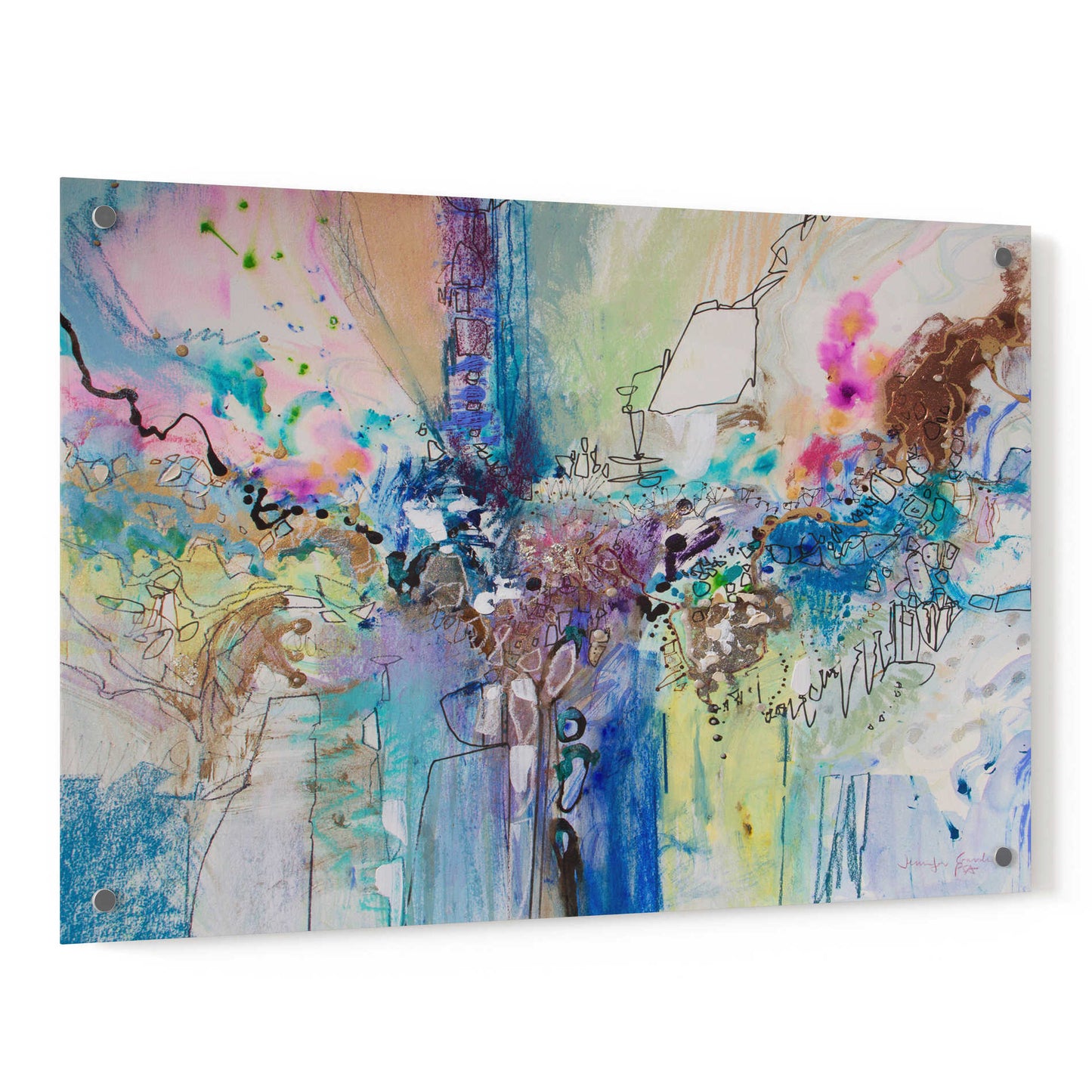 Epic Art 'Flow Blue with Gold Leaf 8' by Jennifer Gardner, Acrylic Glass Wall Art,36x24