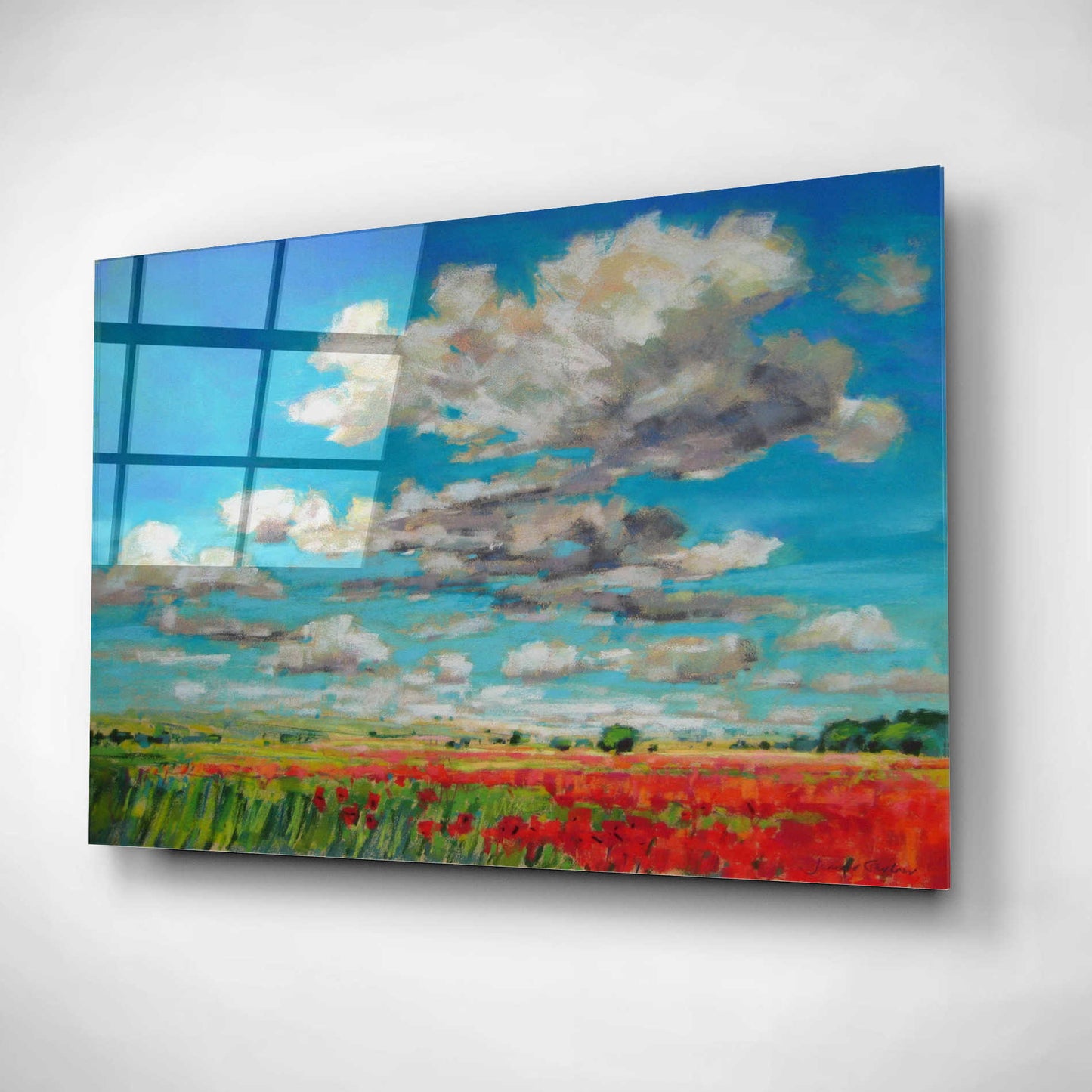 Epic Art 'Summer Clouds and Poppies' by Jennifer Gardner, Acrylic Glass Wall Art,16x12