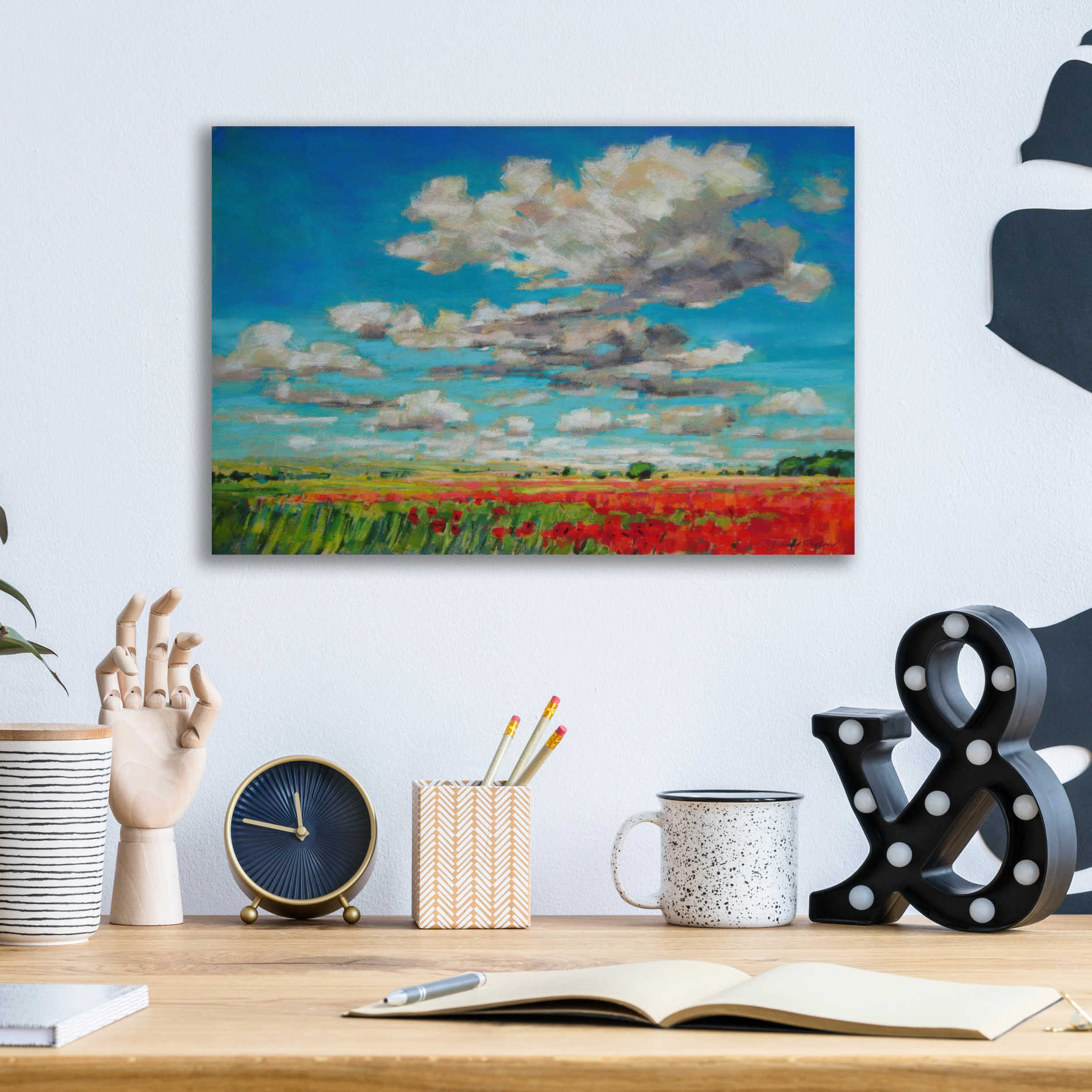 Epic Art 'Summer Clouds and Poppies' by Jennifer Gardner, Acrylic Glass Wall Art,16x12