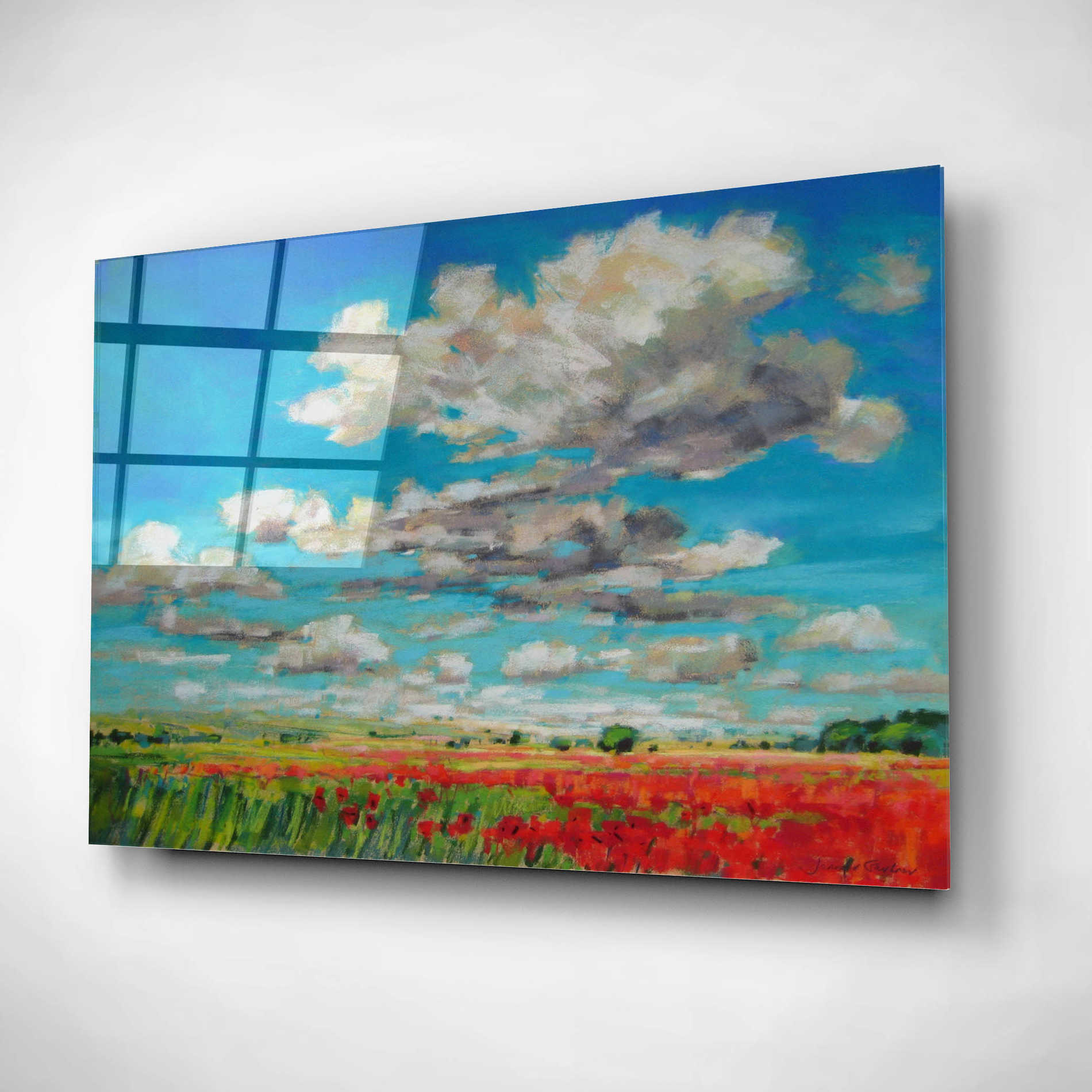 Epic Art 'Summer Clouds and Poppies' by Jennifer Gardner, Acrylic Glass Wall Art,24x16