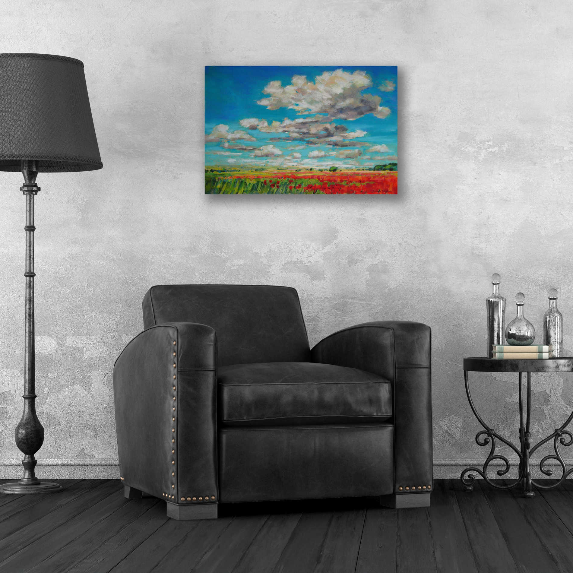 Epic Art 'Summer Clouds and Poppies' by Jennifer Gardner, Acrylic Glass Wall Art,24x16