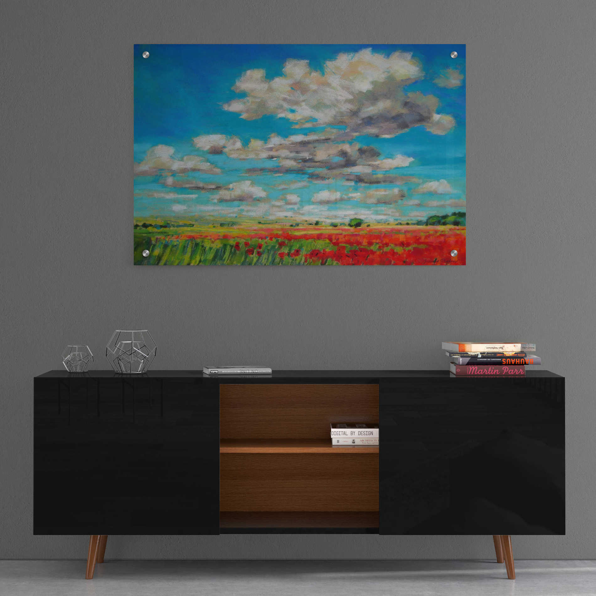 Epic Art 'Summer Clouds and Poppies' by Jennifer Gardner, Acrylic Glass Wall Art,36x24