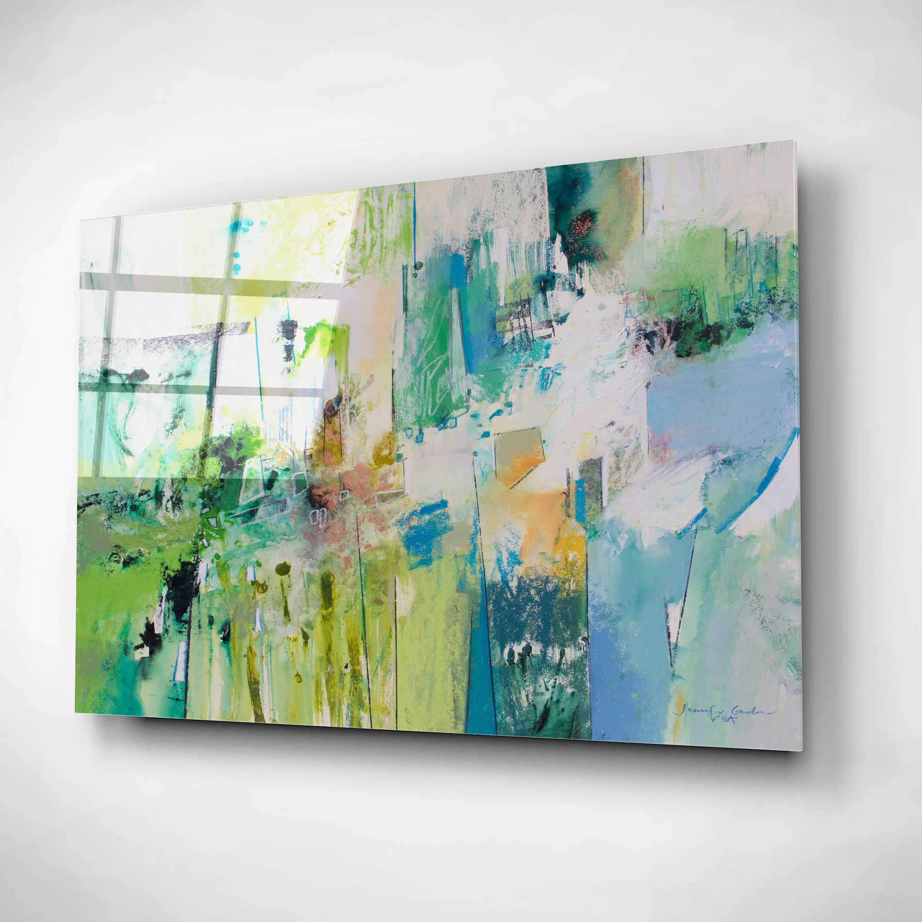 Epic Art 'Blue and Green Series 4' by Jennifer Gardner, Acrylic Glass Wall Art,16x12