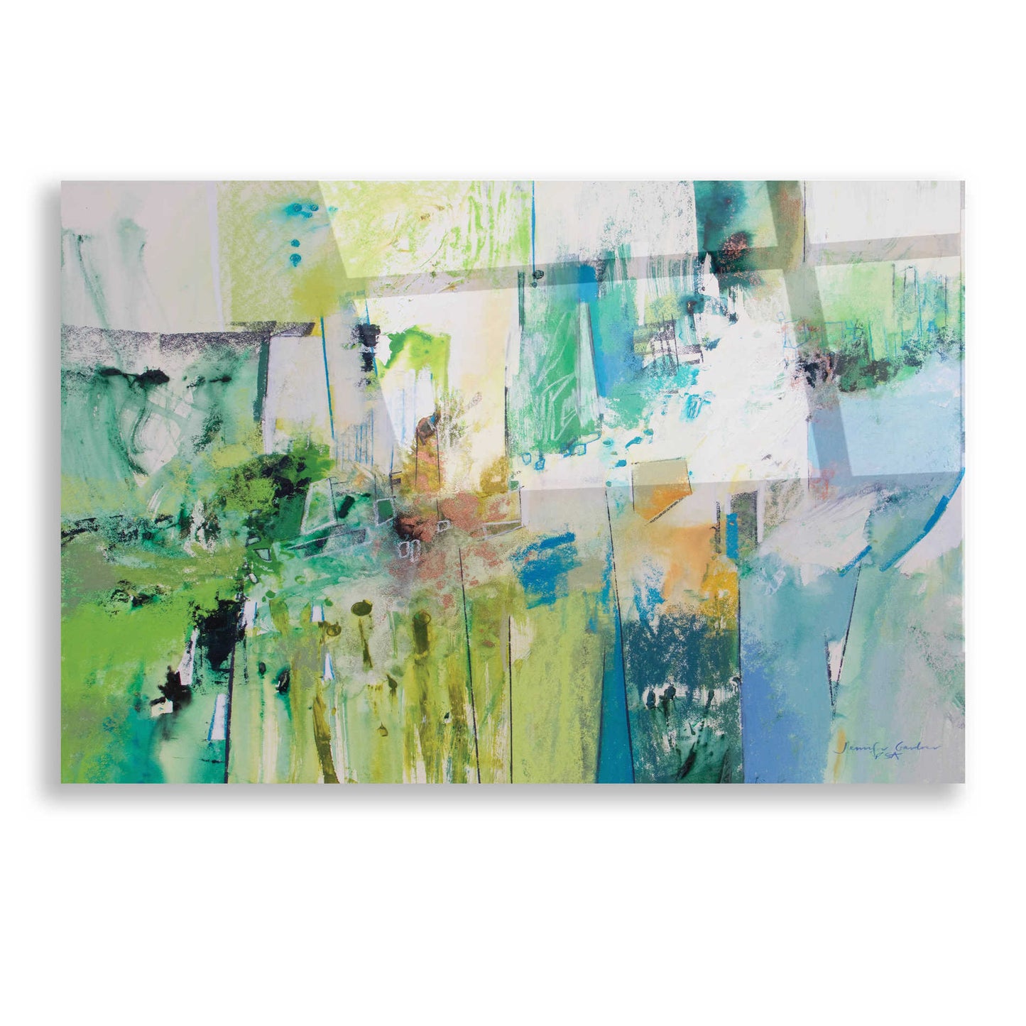 Epic Art 'Blue and Green Series 4' by Jennifer Gardner, Acrylic Glass Wall Art,16x12