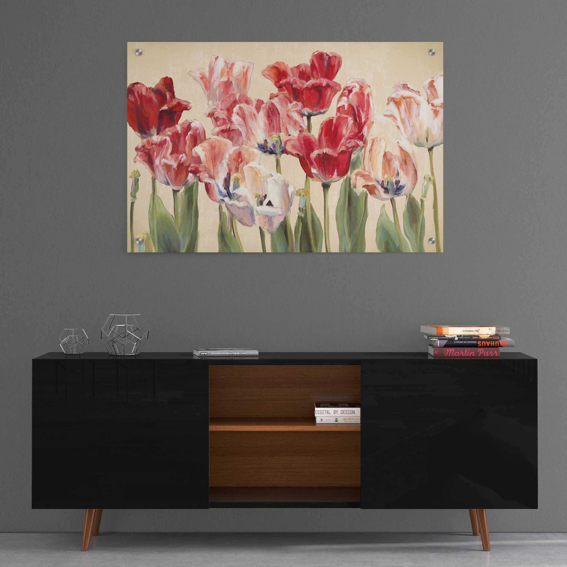 Epic Art 'Crimson Tulips on Ivory' by Marilyn Hageman, Acrylic Glass Wall Art,36x24