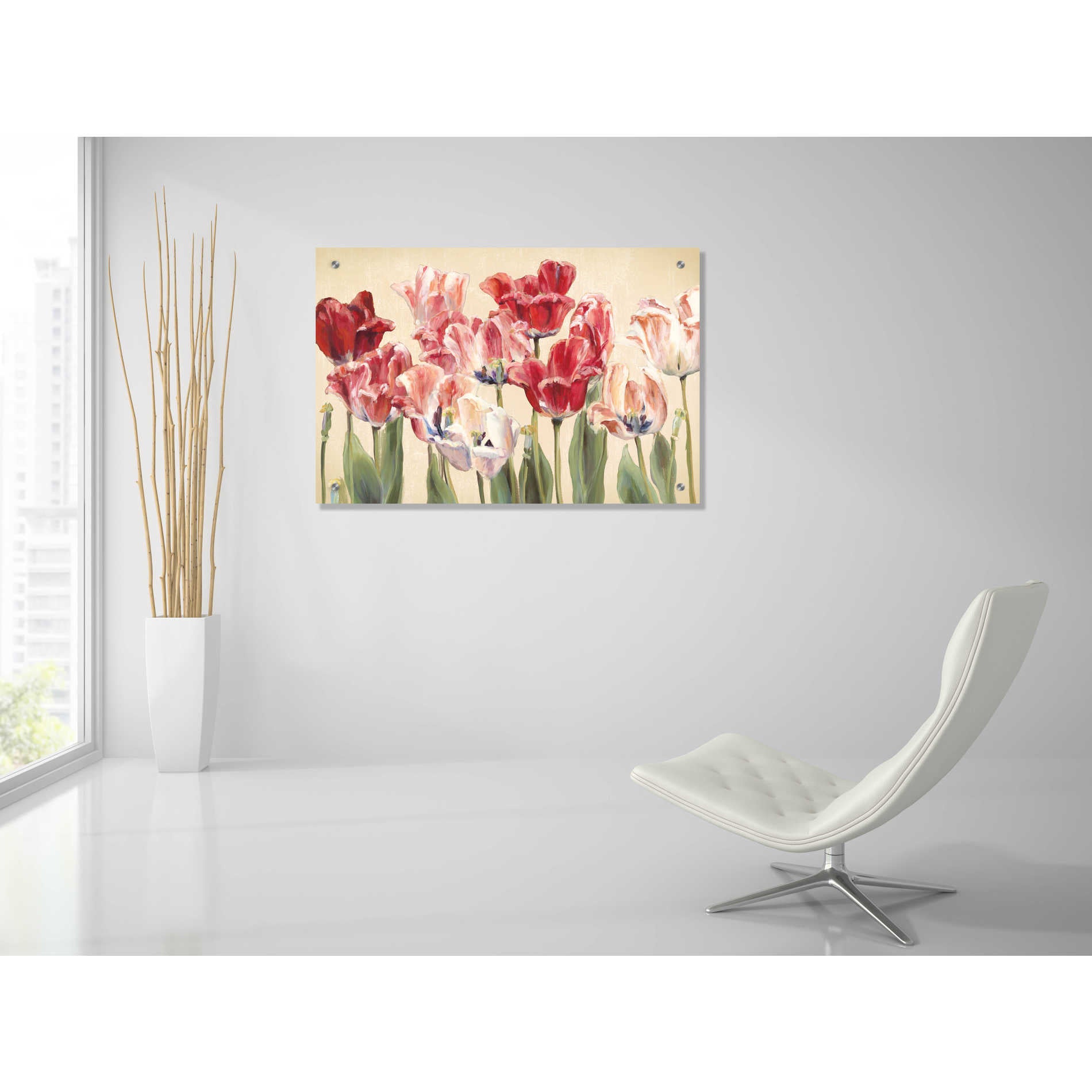 Epic Art 'Crimson Tulips on Ivory' by Marilyn Hageman, Acrylic Glass Wall Art,36x24