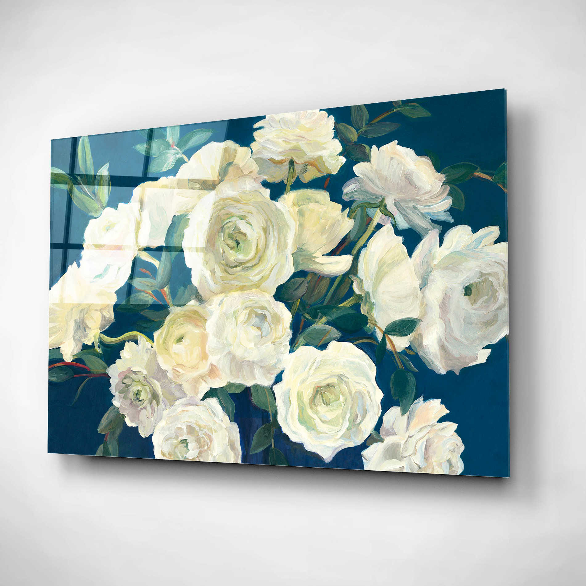 Epic Art 'Roses in Cobalt Vase Indigo' by Marilyn Hageman, Acrylic Glass Wall Art,24x16