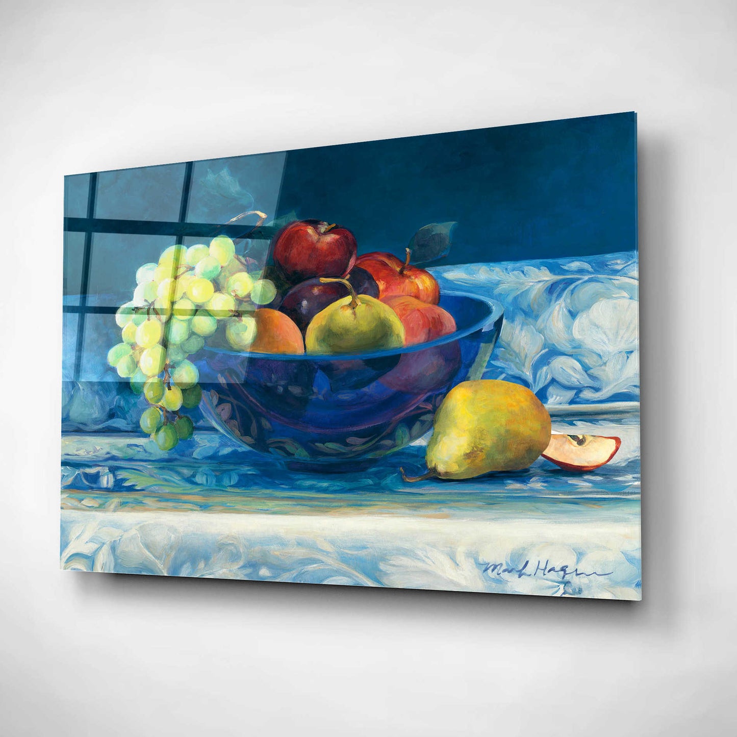 Epic Art 'Fruit in Cobalt Bowl' by Marilyn Hageman, Acrylic Glass Wall Art,16x12