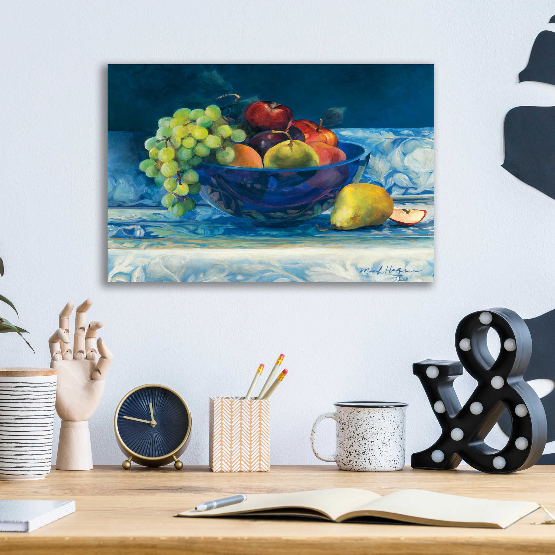 Epic Art 'Fruit in Cobalt Bowl' by Marilyn Hageman, Acrylic Glass Wall Art,16x12