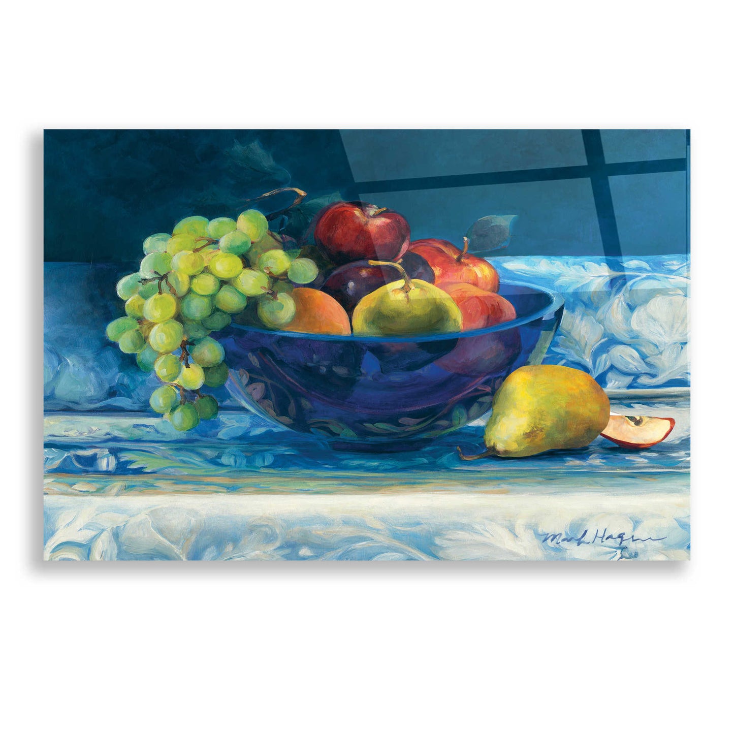 Epic Art 'Fruit in Cobalt Bowl' by Marilyn Hageman, Acrylic Glass Wall Art,24x16