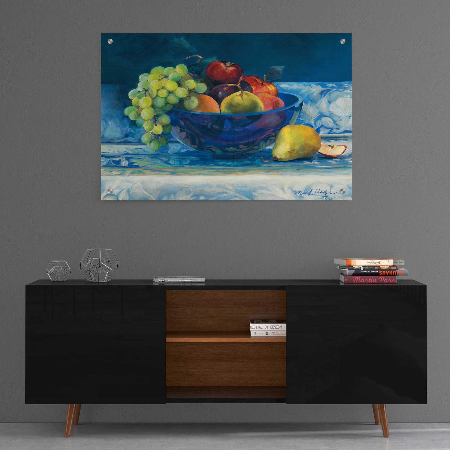 Epic Art 'Fruit in Cobalt Bowl' by Marilyn Hageman, Acrylic Glass Wall Art,36x24