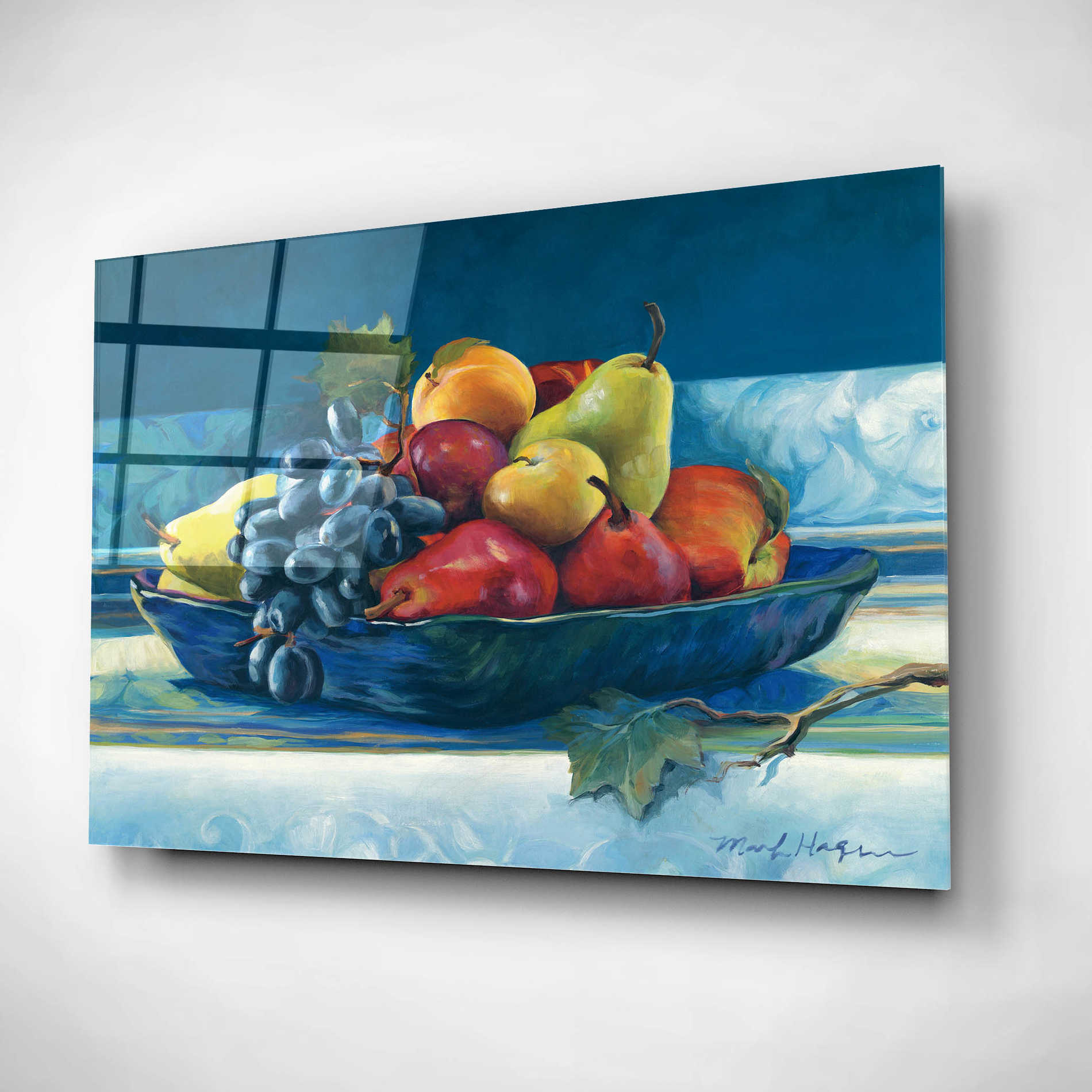 Epic Art 'Blue Plate with Fruit' by Marilyn Hageman, Acrylic Glass Wall Art,16x12