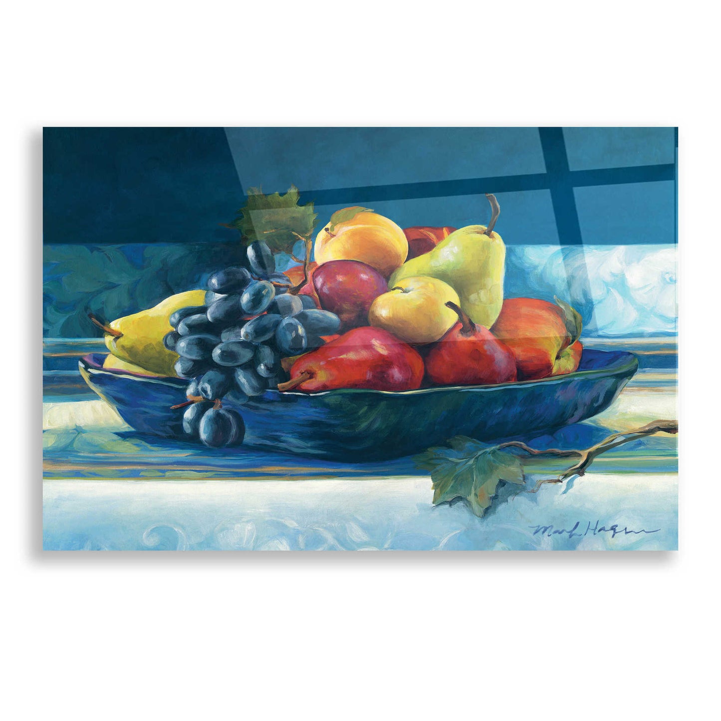Epic Art 'Blue Plate with Fruit' by Marilyn Hageman, Acrylic Glass Wall Art,16x12