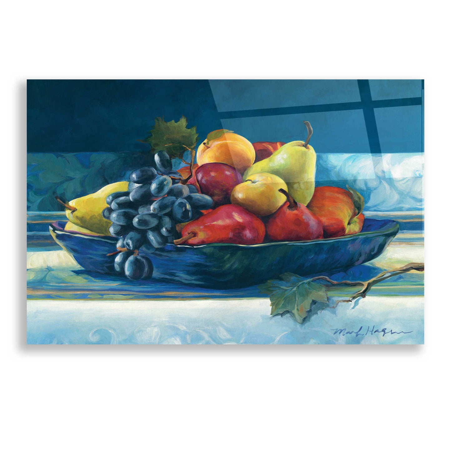 Epic Art 'Blue Plate with Fruit' by Marilyn Hageman, Acrylic Glass Wall Art,24x16
