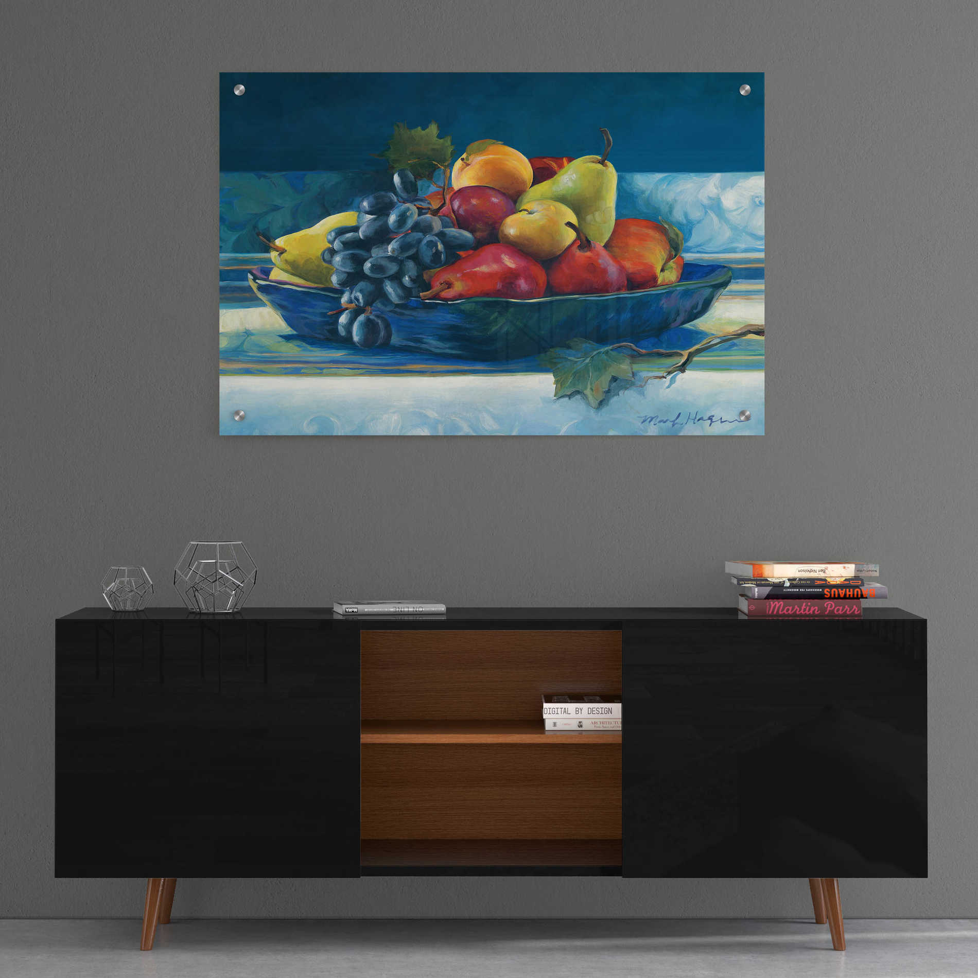 Epic Art 'Blue Plate with Fruit' by Marilyn Hageman, Acrylic Glass Wall Art,36x24