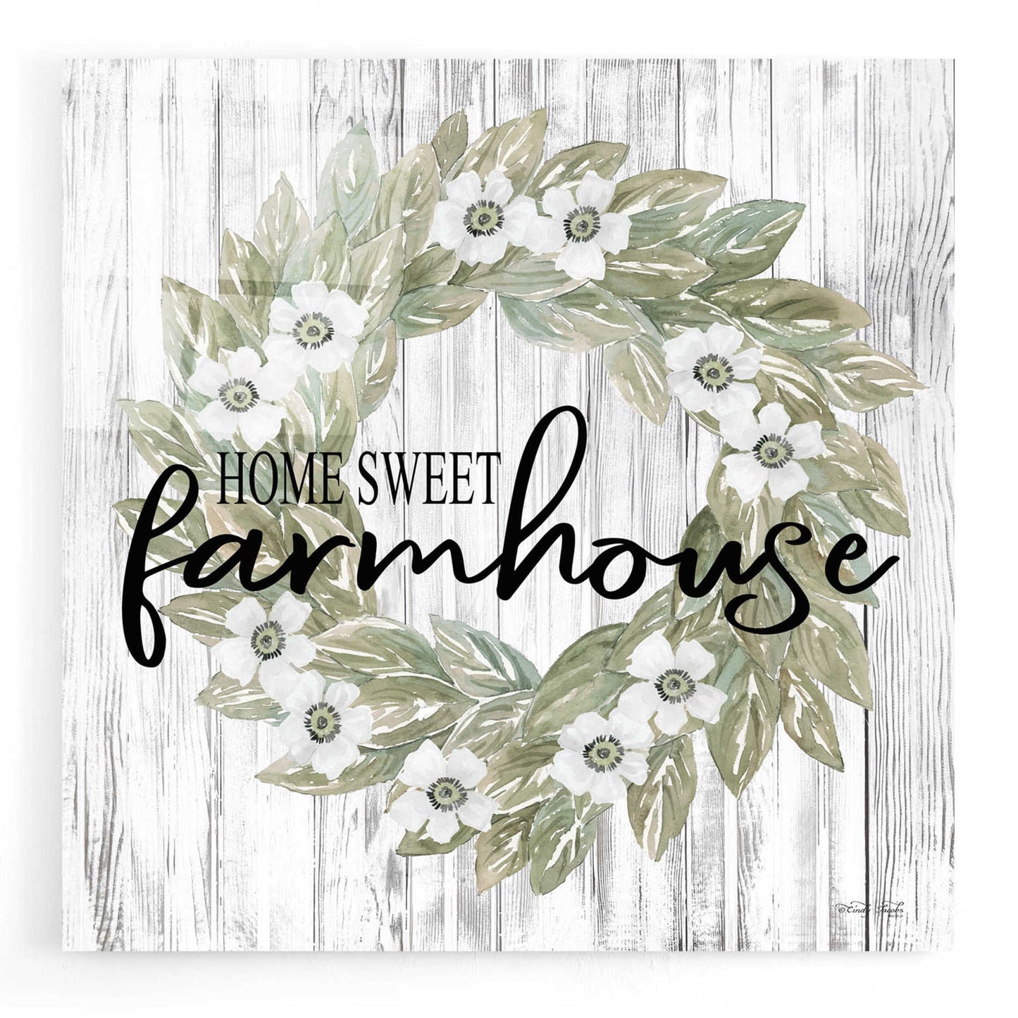 Epic Art 'Home Sweet Farmhouse Wreath' by Cindy Jacobs, Acrylic Glass Wall Art,12x12