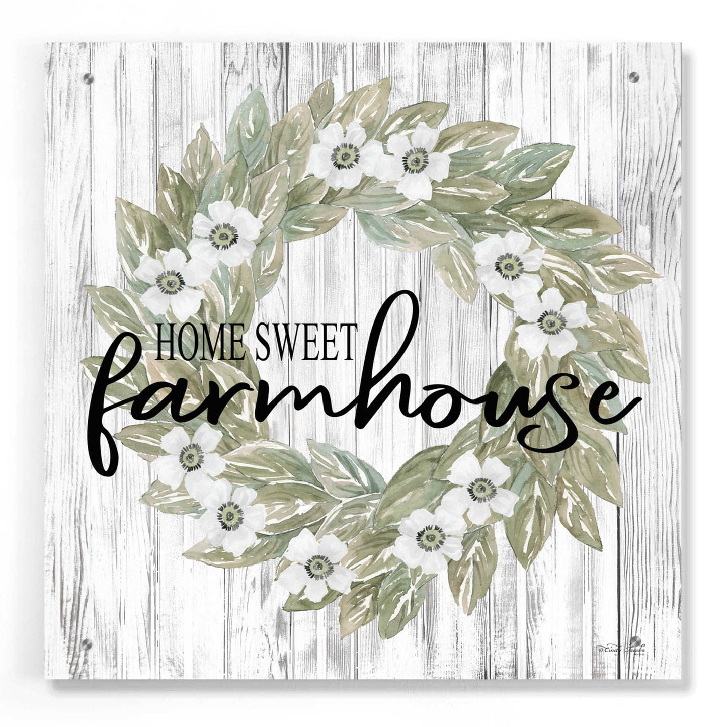 Epic Art 'Home Sweet Farmhouse Wreath' by Cindy Jacobs, Acrylic Glass Wall Art,24x24