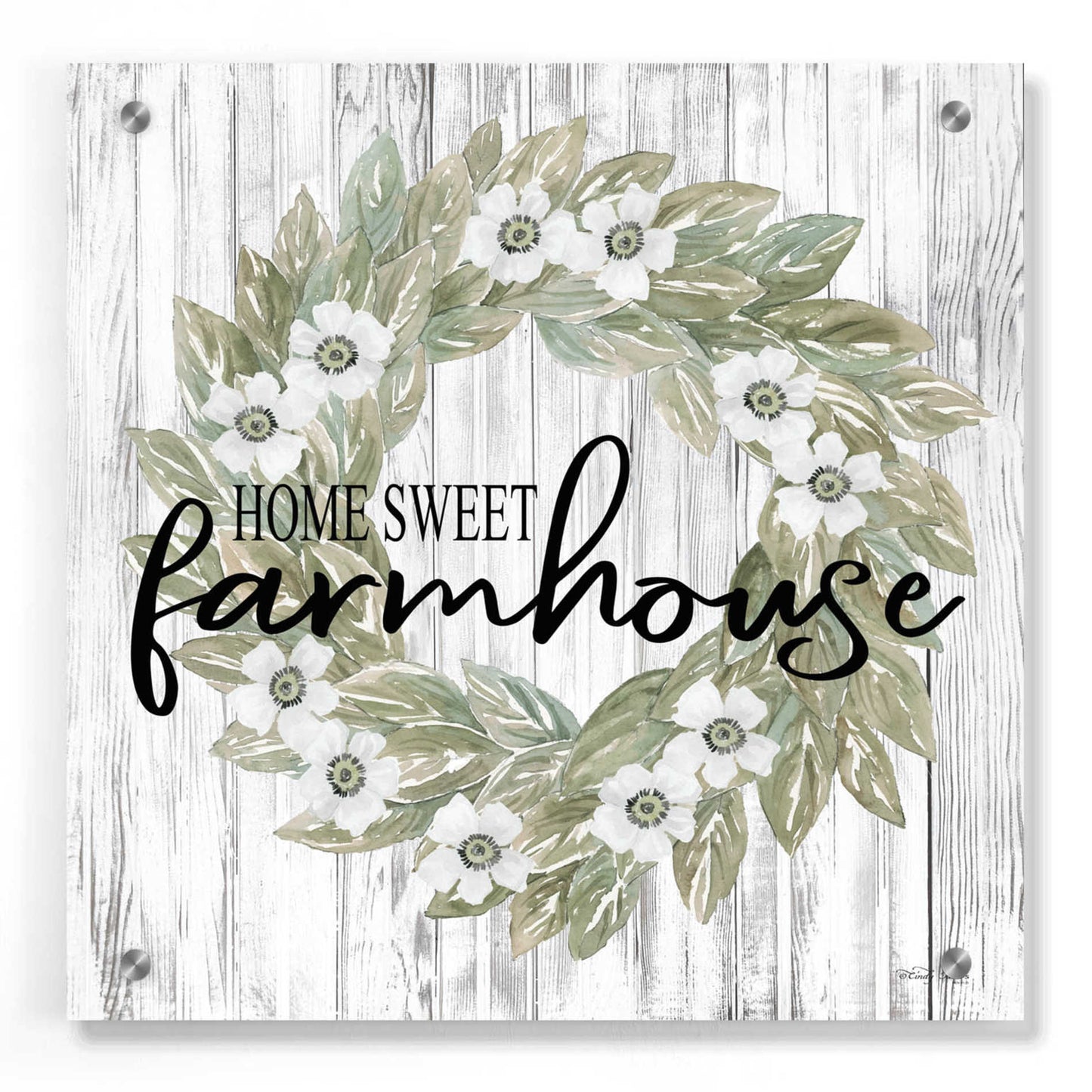 Epic Art 'Home Sweet Farmhouse Wreath' by Cindy Jacobs, Acrylic Glass Wall Art,36x36